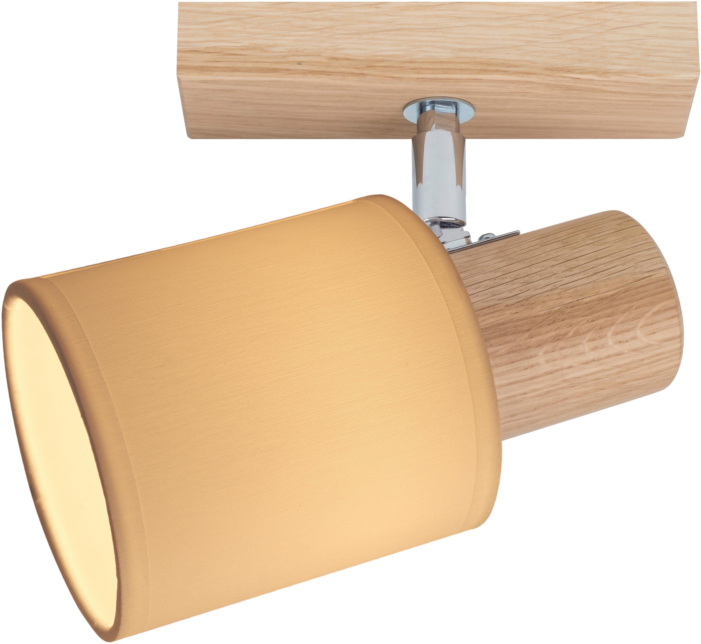 SPOT Light Deckenleuchte »TREEHOUSE«, 1 flammig, Leuchtmittel E27 | ohne Leuchtmittel, Naturprodukt aus Eichenholz, Mit flexiblem Spotkopf, Schirm aus Stoff