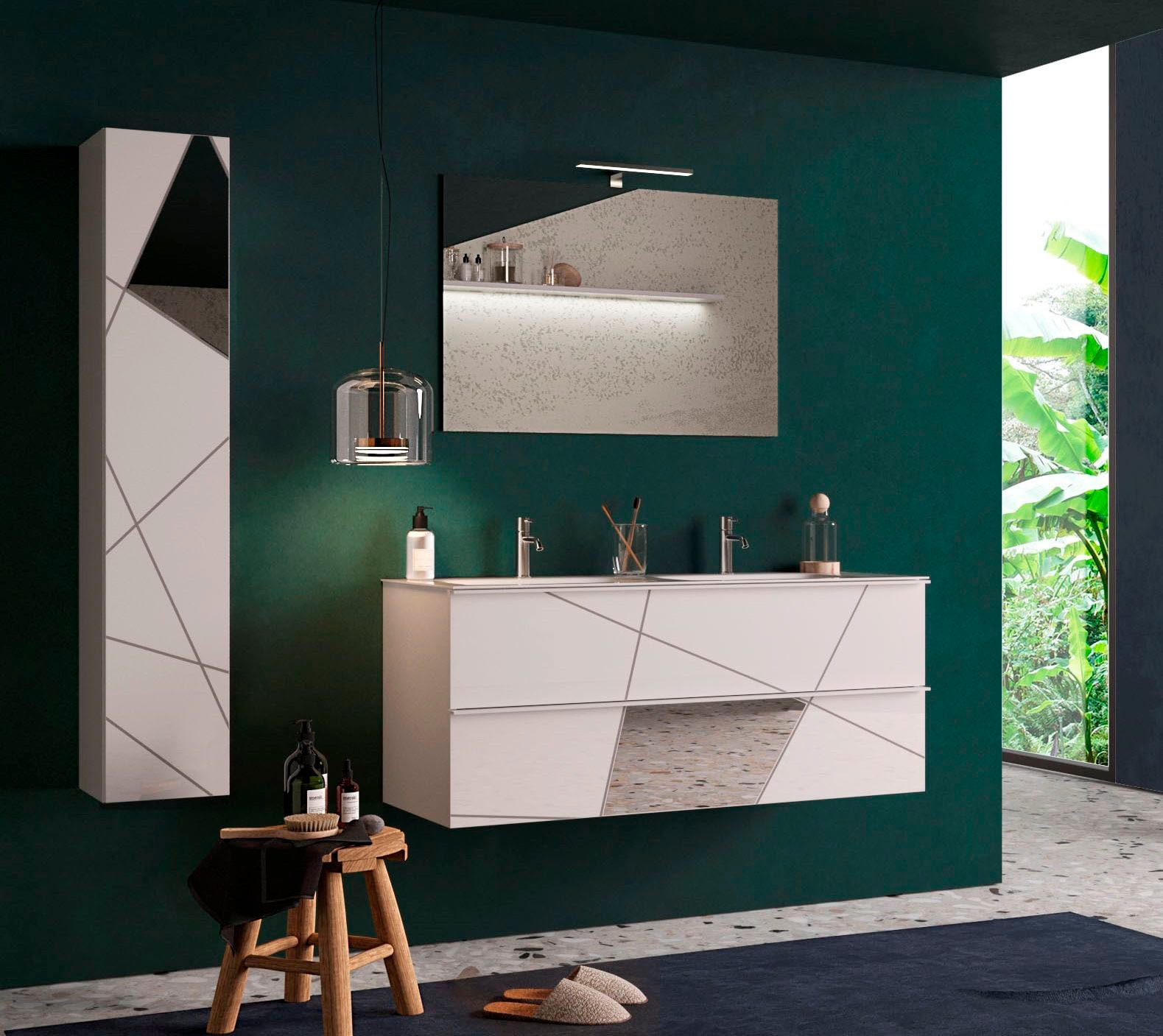 welltime Hängeschrank »Vittoria«, 1 Tür, Höhe 138 cm, Breite 25 cm, Front mit Siebdruck u. Spiegel