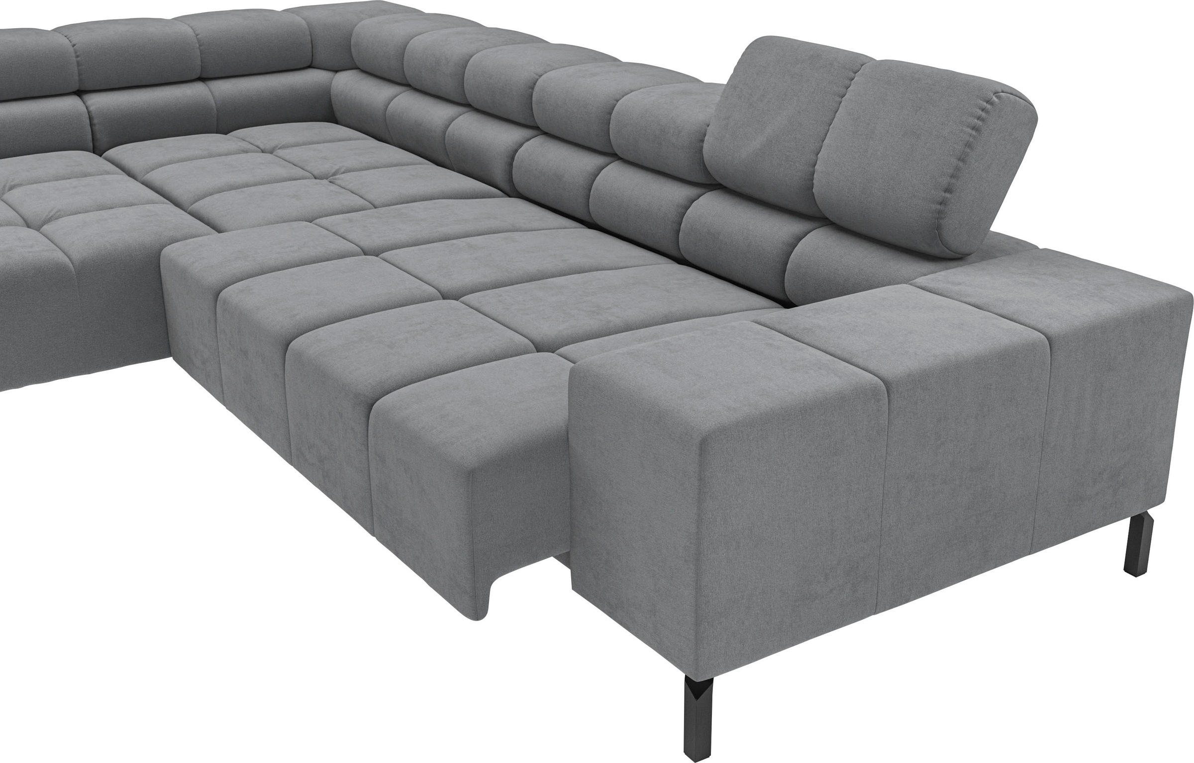INOSIGN Ecksofa »Ancona New, wahlweise motorische Sitztiefenverstellung, auch in Cord«, feine Steppung, mit Kopfteilverstellung, 3 Zierkissen, L-Form