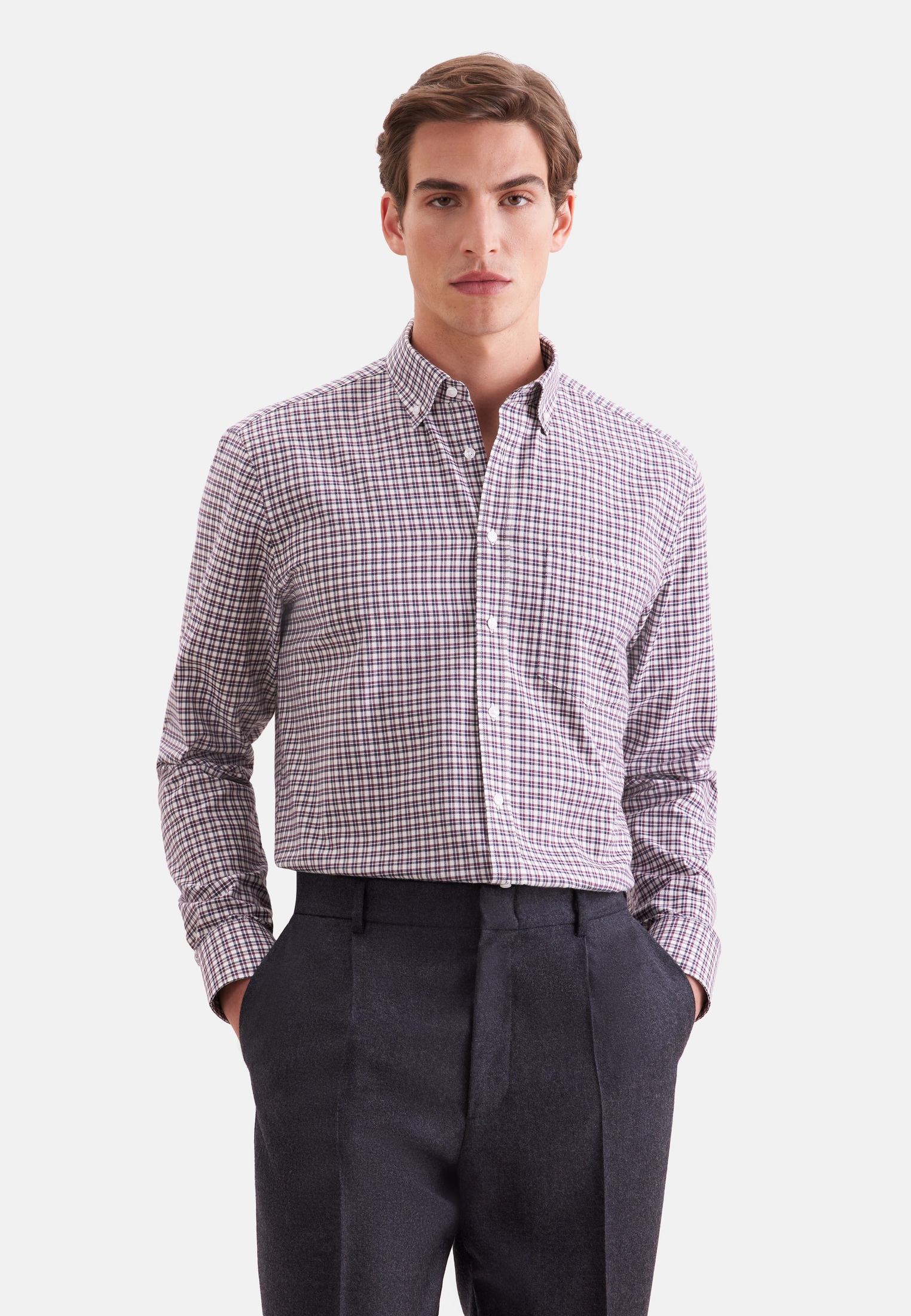 seidensticker Flanellhemd »Schwarze Rose« Regular 1/1 Button-Down-Kragen Karo