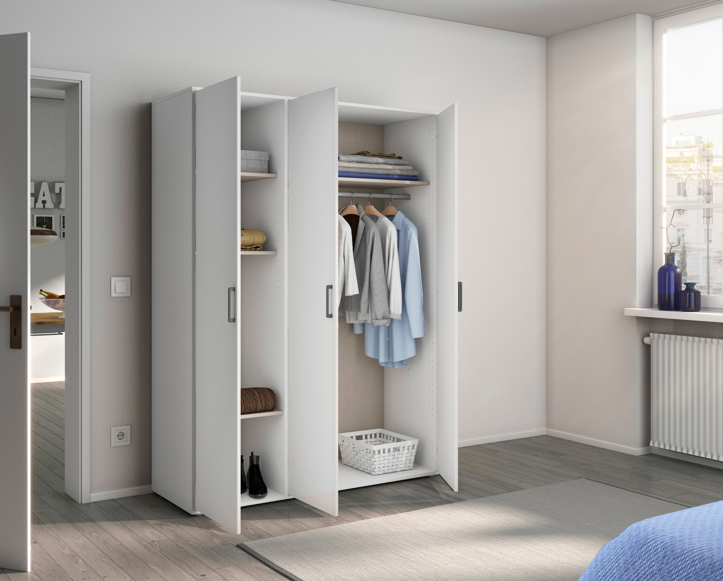 rauch Kleiderschrank »VOYAGER Otto´s Choice Garderobe Wäscheschrank TOPSELLER Schlafzimmer«, (in 3 verschiedenen Ausstattungen BASIC/CLASSIC/PREMIUM), Schrank mit modernen Griffen in viel Stauraum MADE IN GERMANY