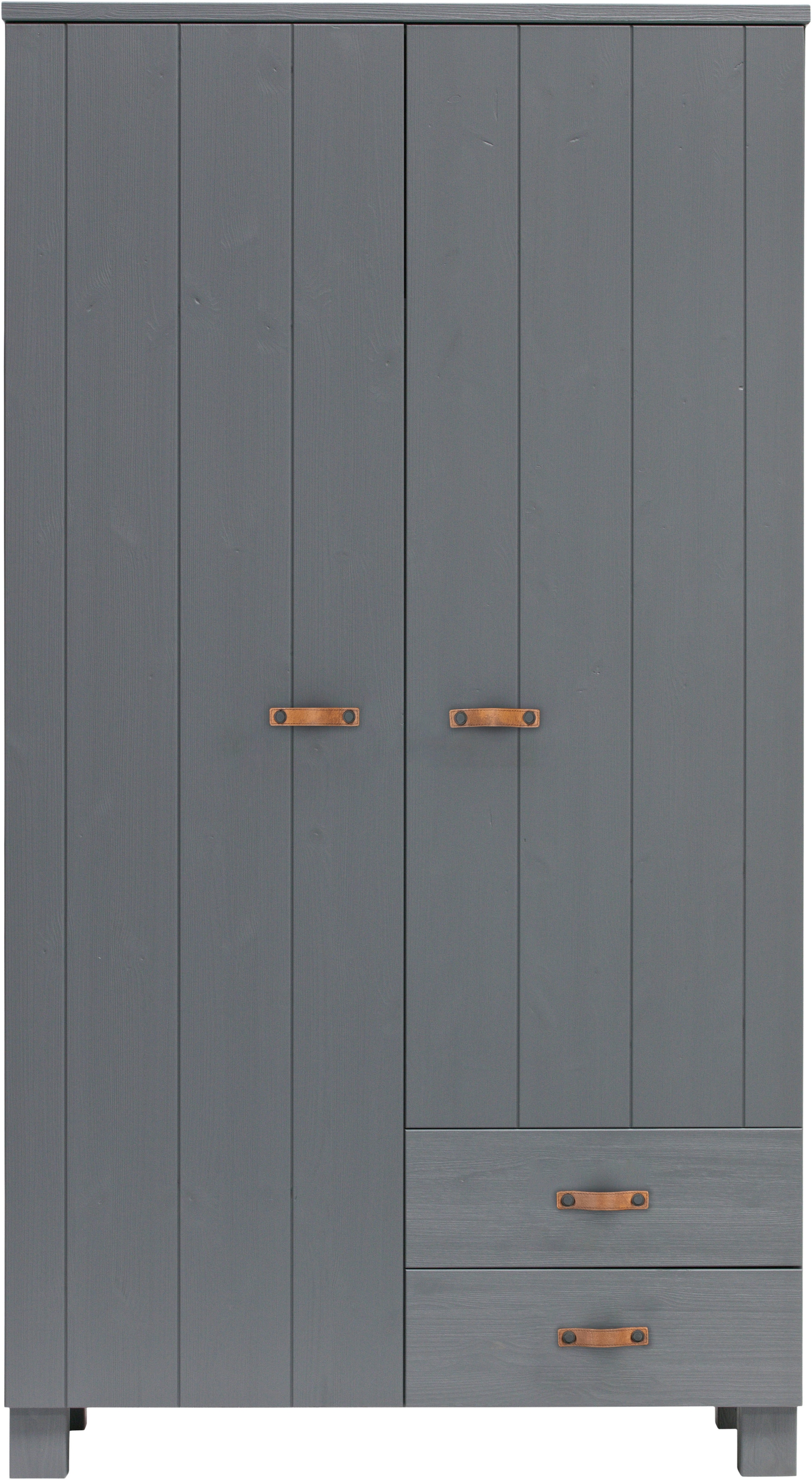 WOOOD Kleiderschrank »Dennis mit gebürsteter Oberfläche und Schubladen (2-türig)« FSC® Massivkiefer, gebürstet, Hang- und Legbereich mit Schubladen