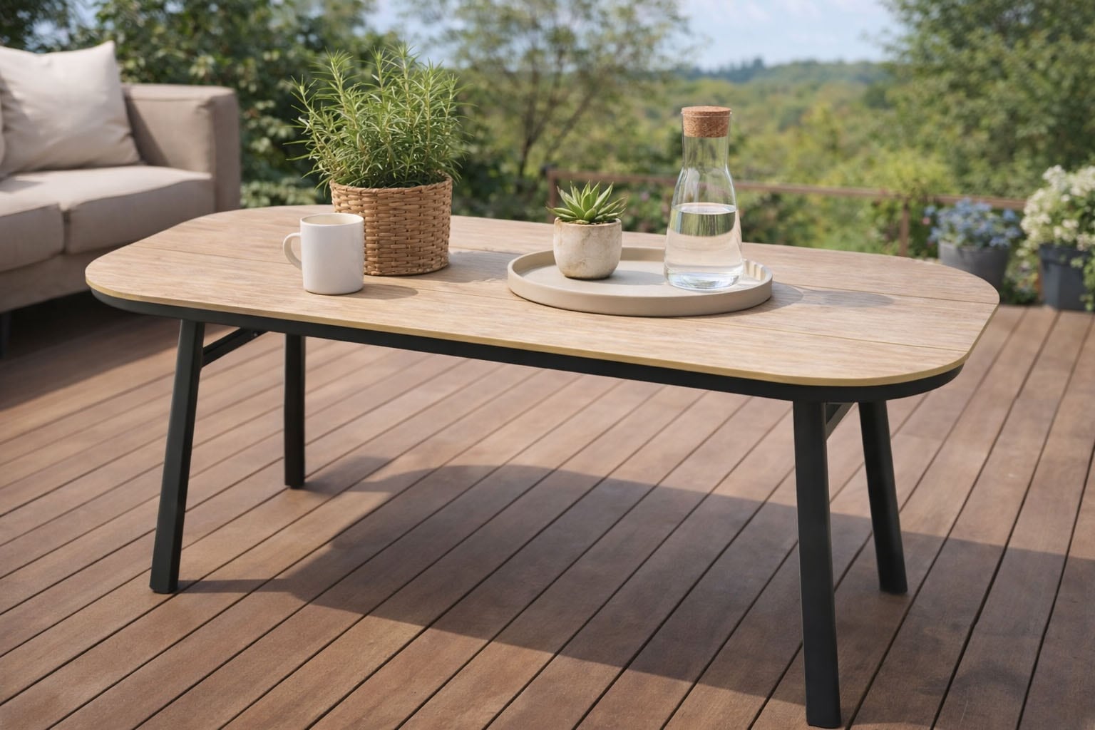 Destiny Garten-Essgruppe »MALAGA SAN MARINO 4 Se + Tisch OV 180x90cm holzf./ natur meliert« Set,  Aluminium, Polyrattan, Polywood