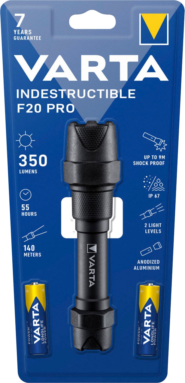 VARTA Taschenlampe »Indestructible F20 Pro 6 Watt LED«, wasser- und staubdicht, stoßabsorbierend, eloxiertes Aluminium Gehäuse