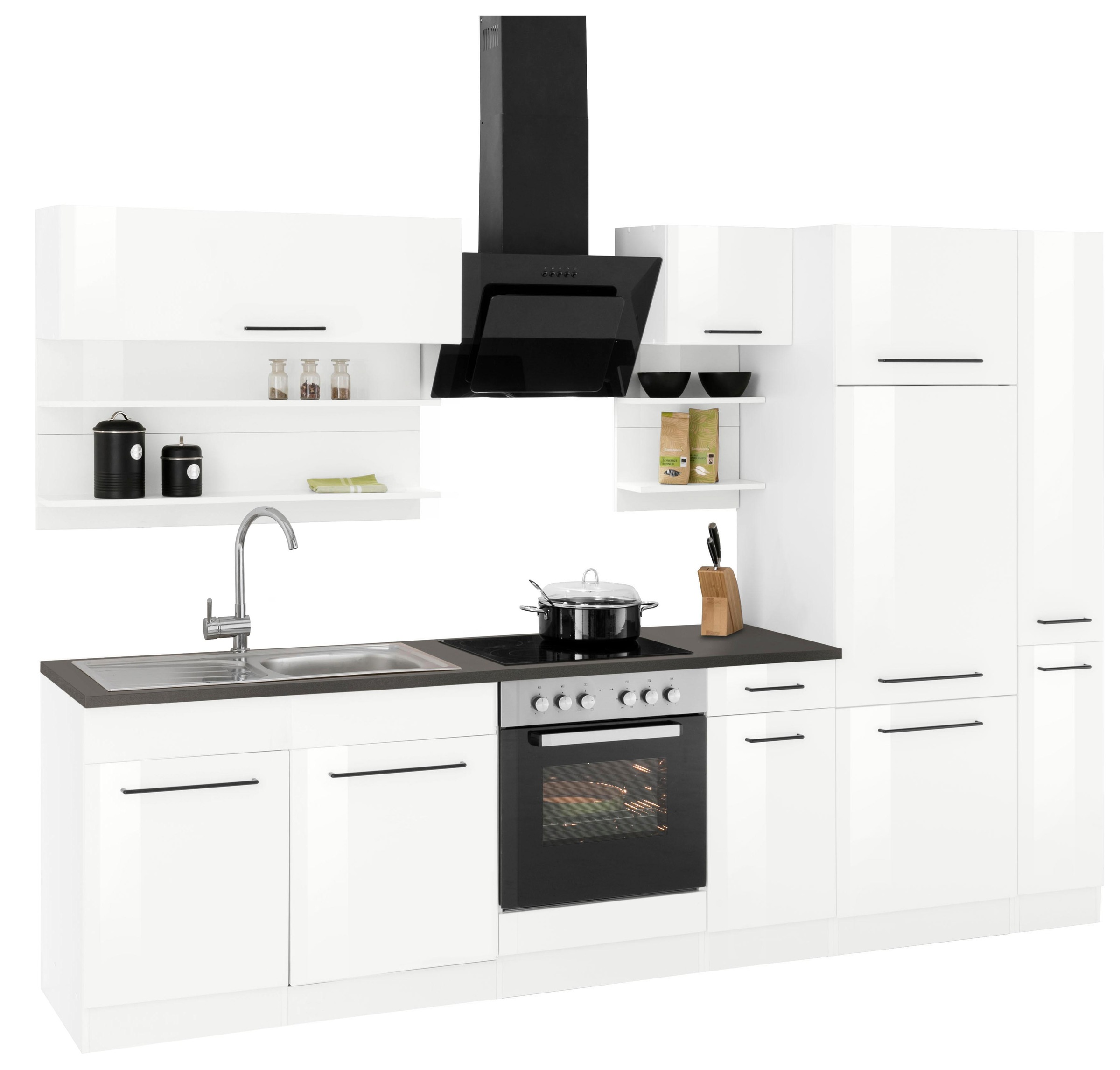 KOCHSTATION Küchenzeile »KS-Tulsa« ohne E-Geräte, Breite 300 cm, schwarze Metallgriffe, MDF Fronten