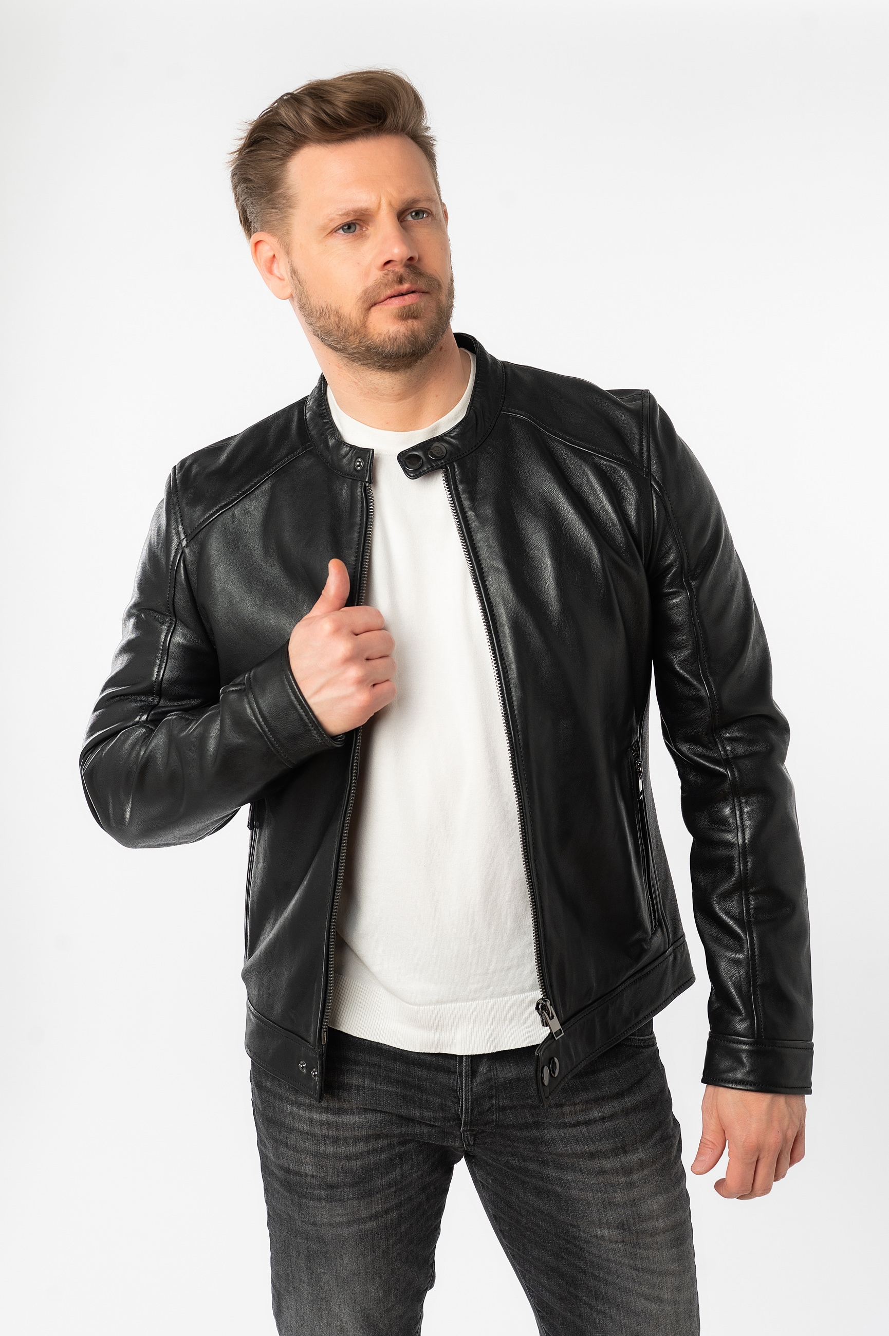 Mauritius Lederjacke »MMTibor SF« kurzer Kragen mit Druckknöpfen