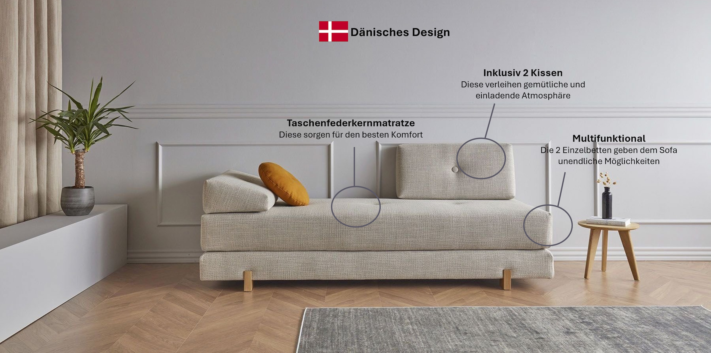INNOVATION LIVING ™ Stapelliege »Sigmund 579 Indu-Beine«, Daybed mit zwei Federkernmatratzen, Fußteil Eiche natur