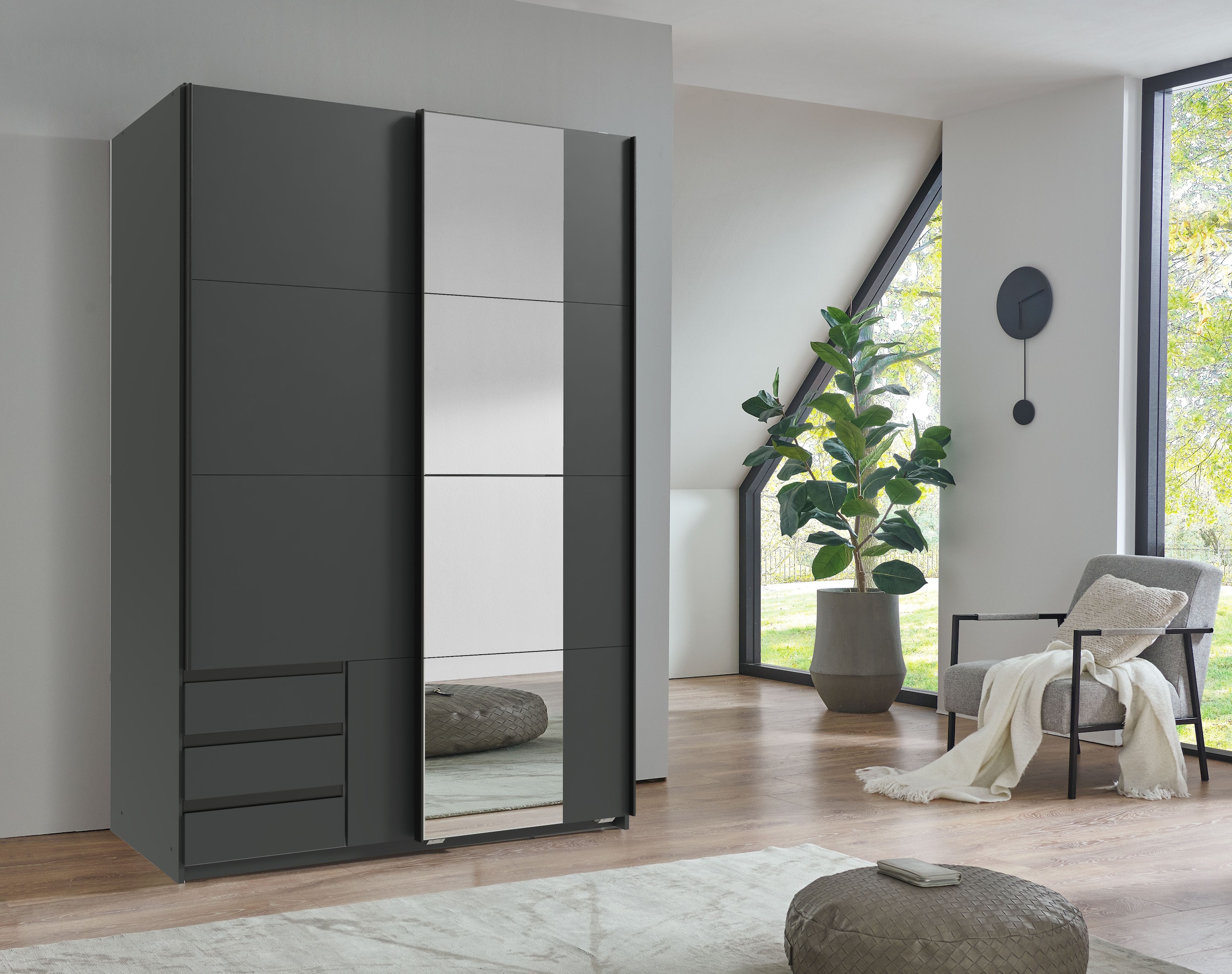Wimex Schwebetürenschrank »Emden moderner Kleiderschrank mit Spiegel und Schubladen BESTSELLER«, Schlafzimmer Schrank Garderobenschrank mit Schwebetüren Topseller