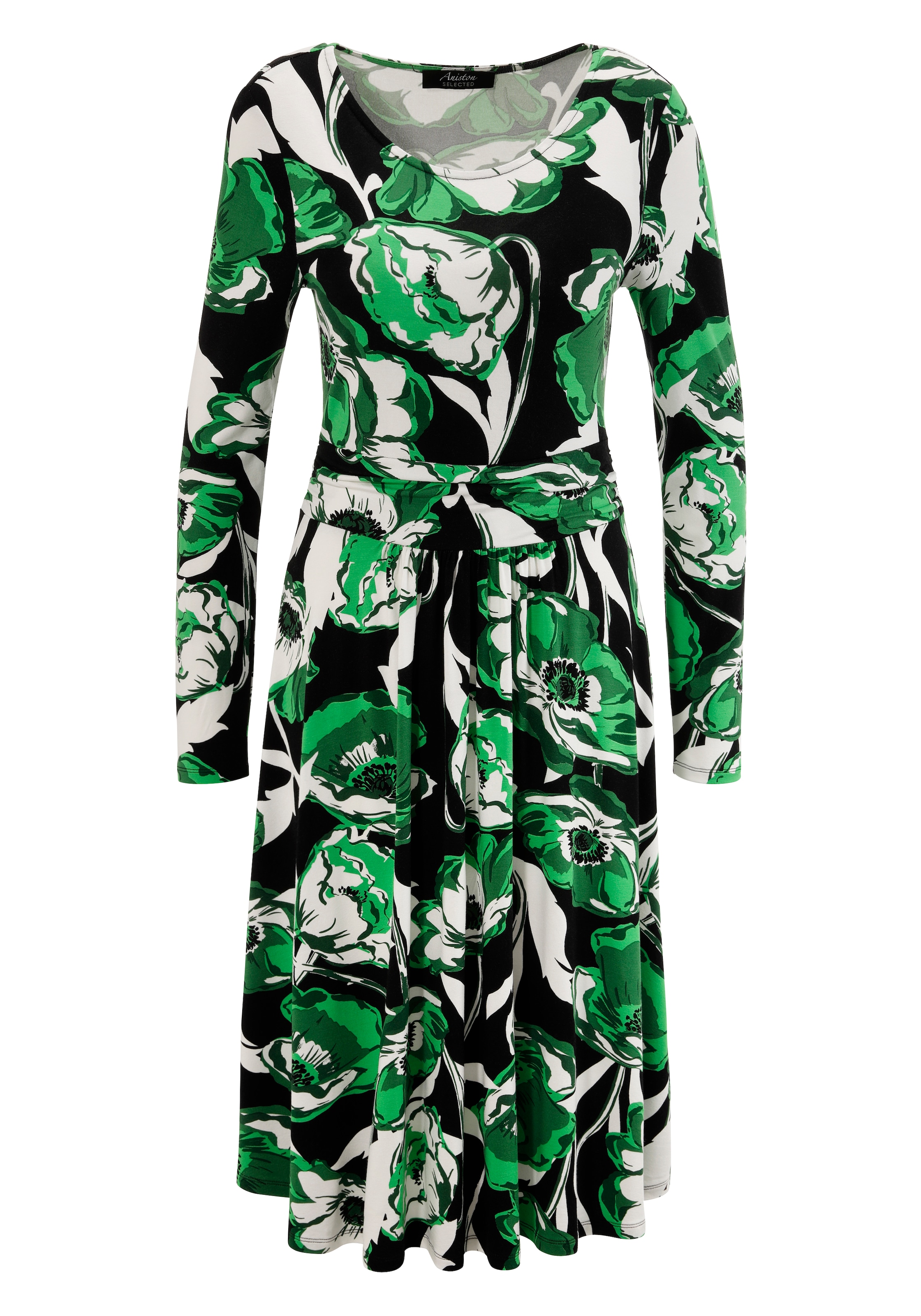 Aniston SELECTED Jerseykleid, mit floralem Druck und gerafftem Taillenbund