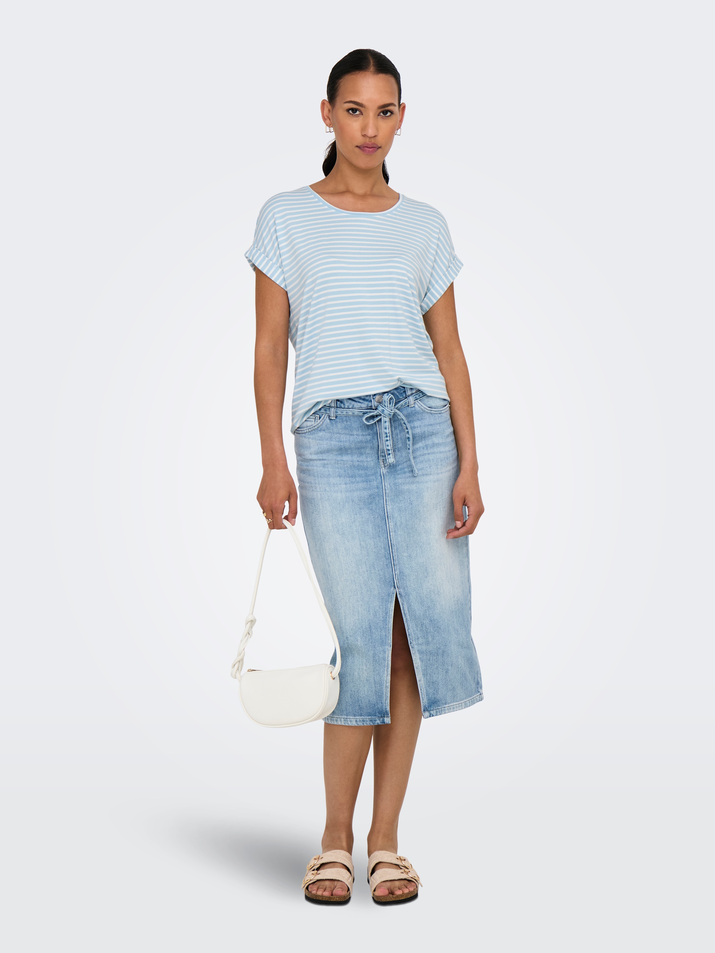 ONLY T-Shirt »ONLMOSTER STRIPE S/S O-NECK TOP JRS NOOS«, mit Aufschlag am Arm