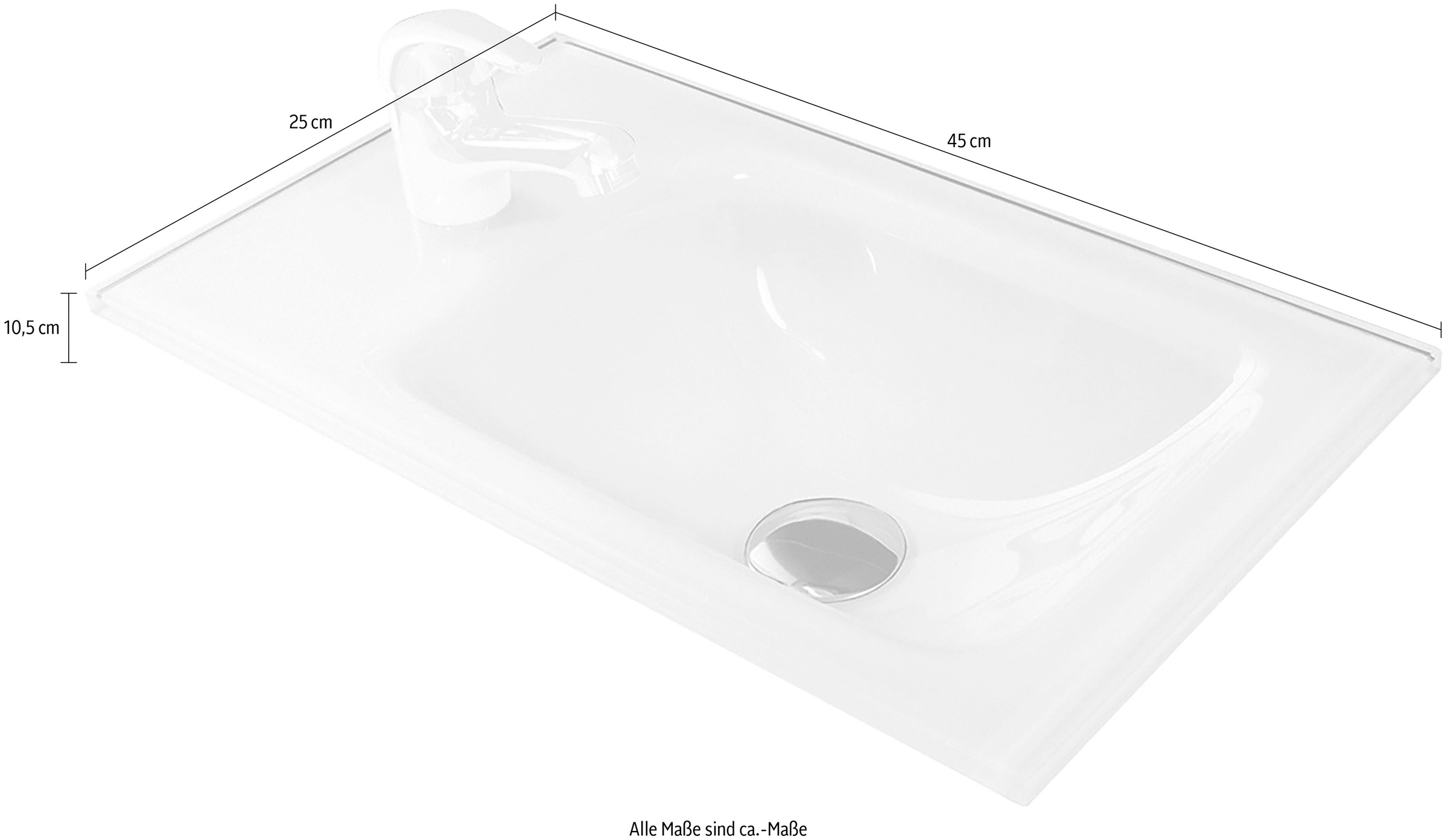 FACKELMANN Einbauwaschbecken »SBC«, Badmöbel Waschbecken aus Glas, Breite 45cm, links u. rechts verwendbar