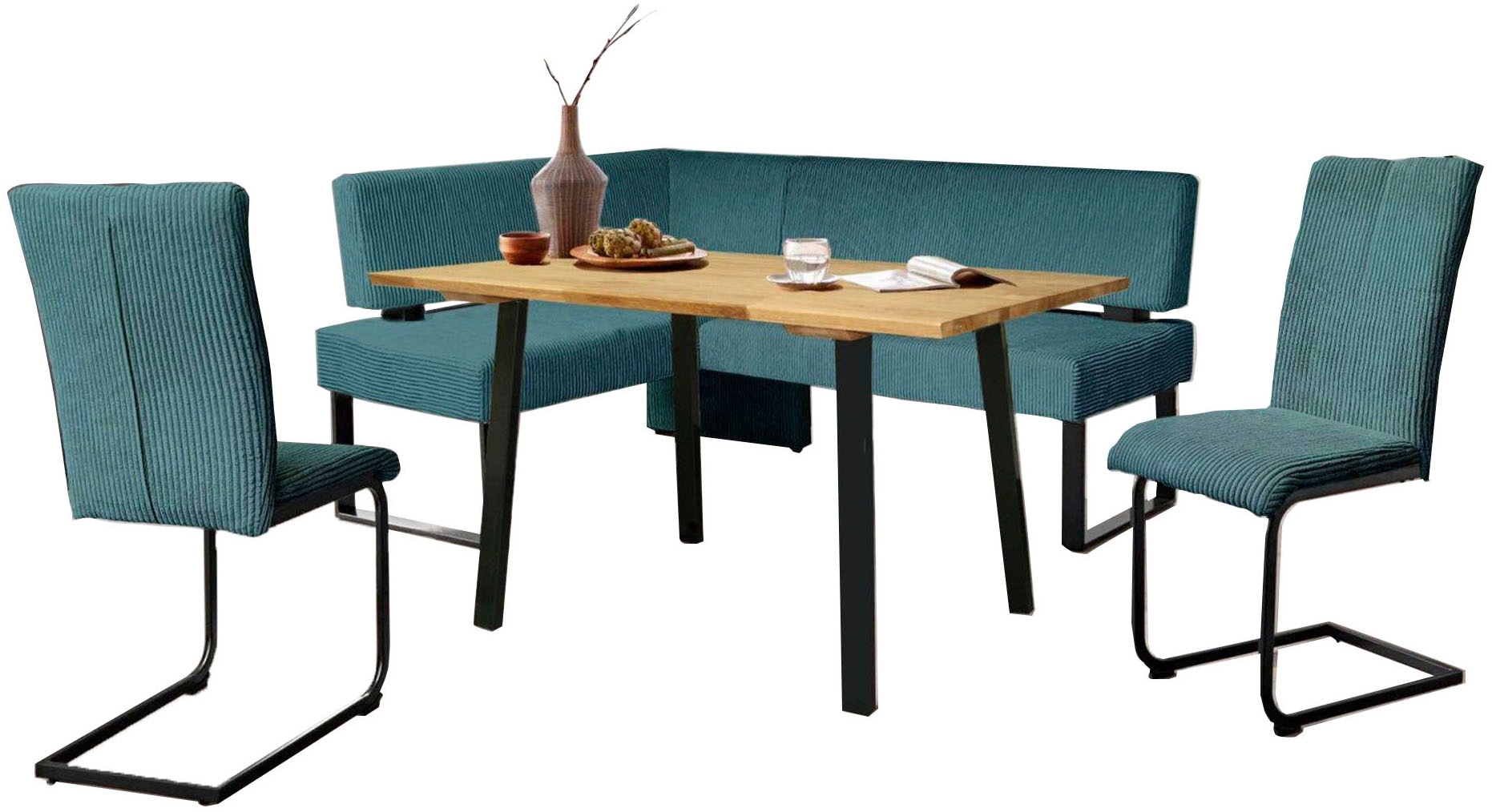 OTTO home Eckbankgruppe »Oliver« Set, 4-tlg, 4 Stk. tlg. Eckbank mit Wellenunterfederung im Sitz, Tisch Massiv Eiche