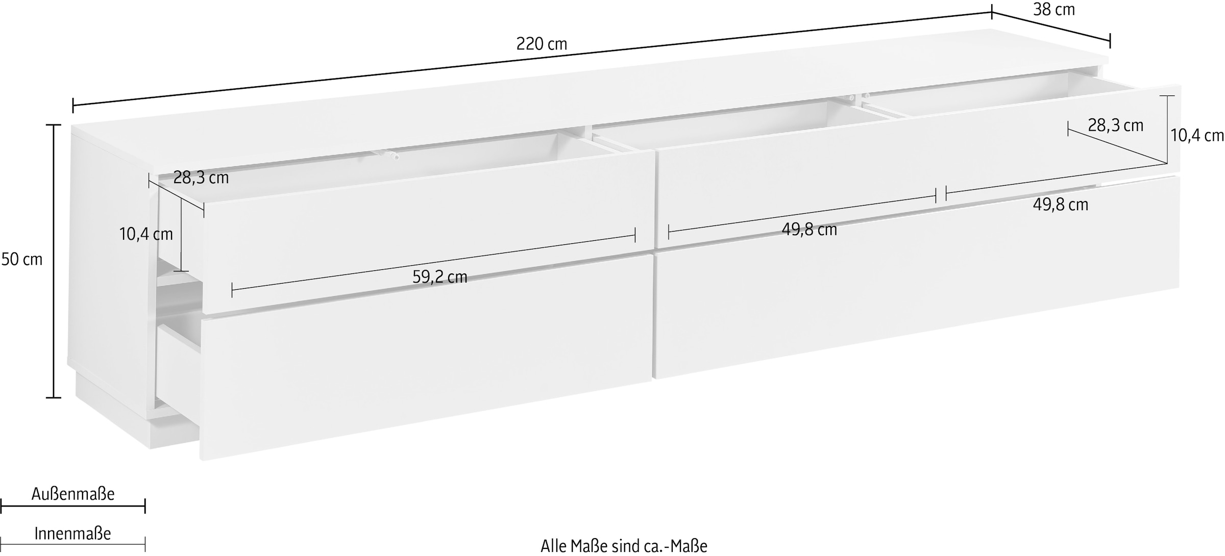 HBZ Lowboard »Vince Lowboard, B/H/T 220x50x38 cm« 1 Stk. tlg. Breite 220 cm, Push-to Open, Melaminbeschichtung