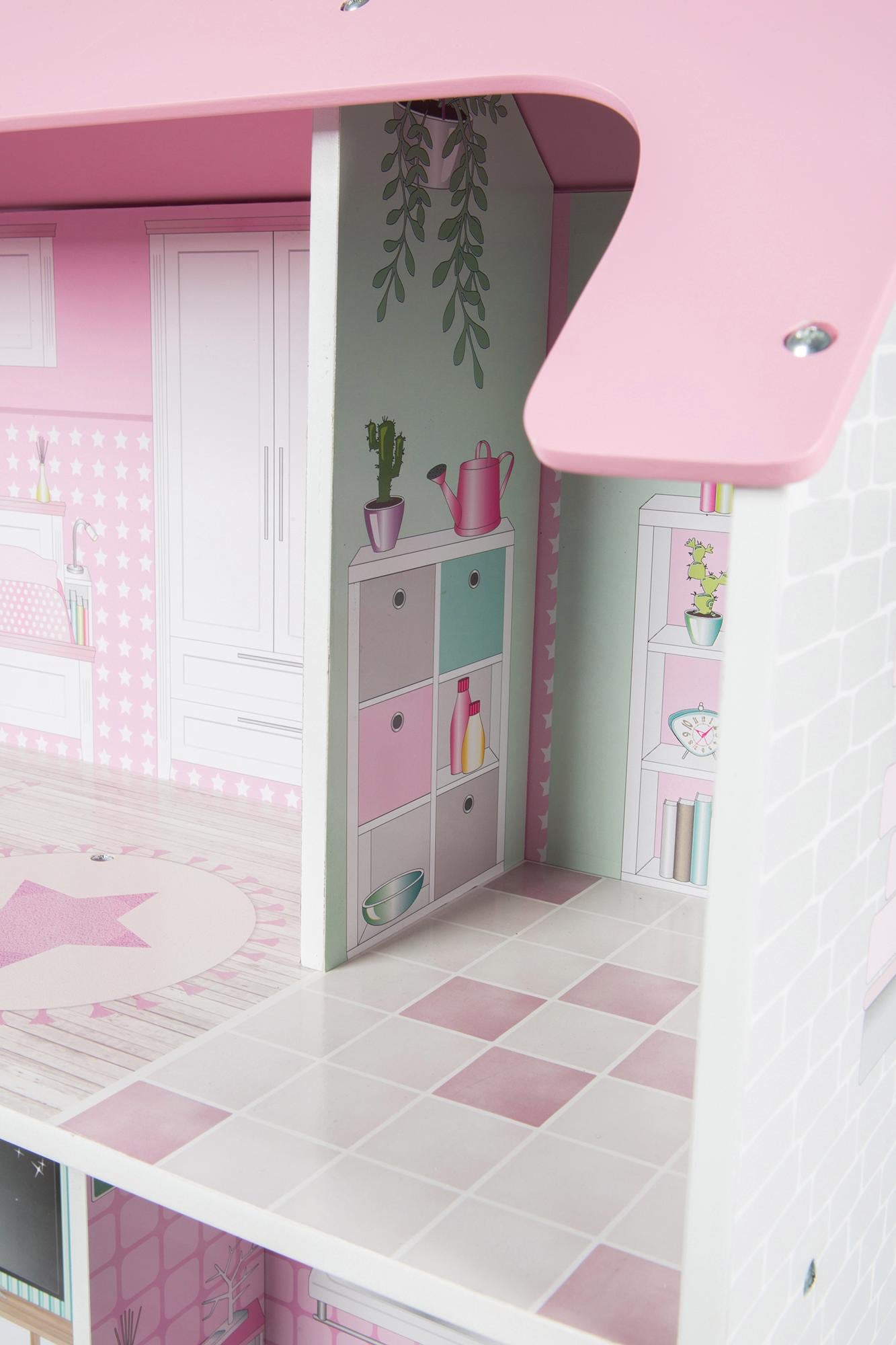 roba® Spielküche »2-in-1, rosa«, mit mehrstöckigem Puppenhaus