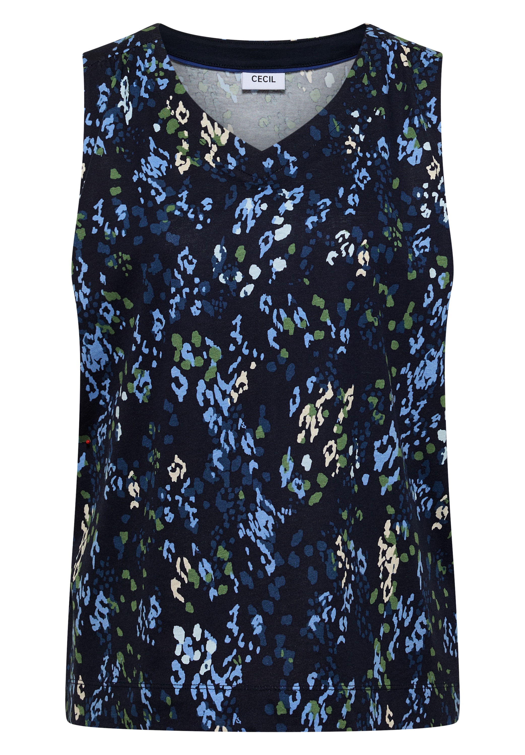 Cecil Shirttop Sommertop mit Rounded V-Neck und grafischem Muster