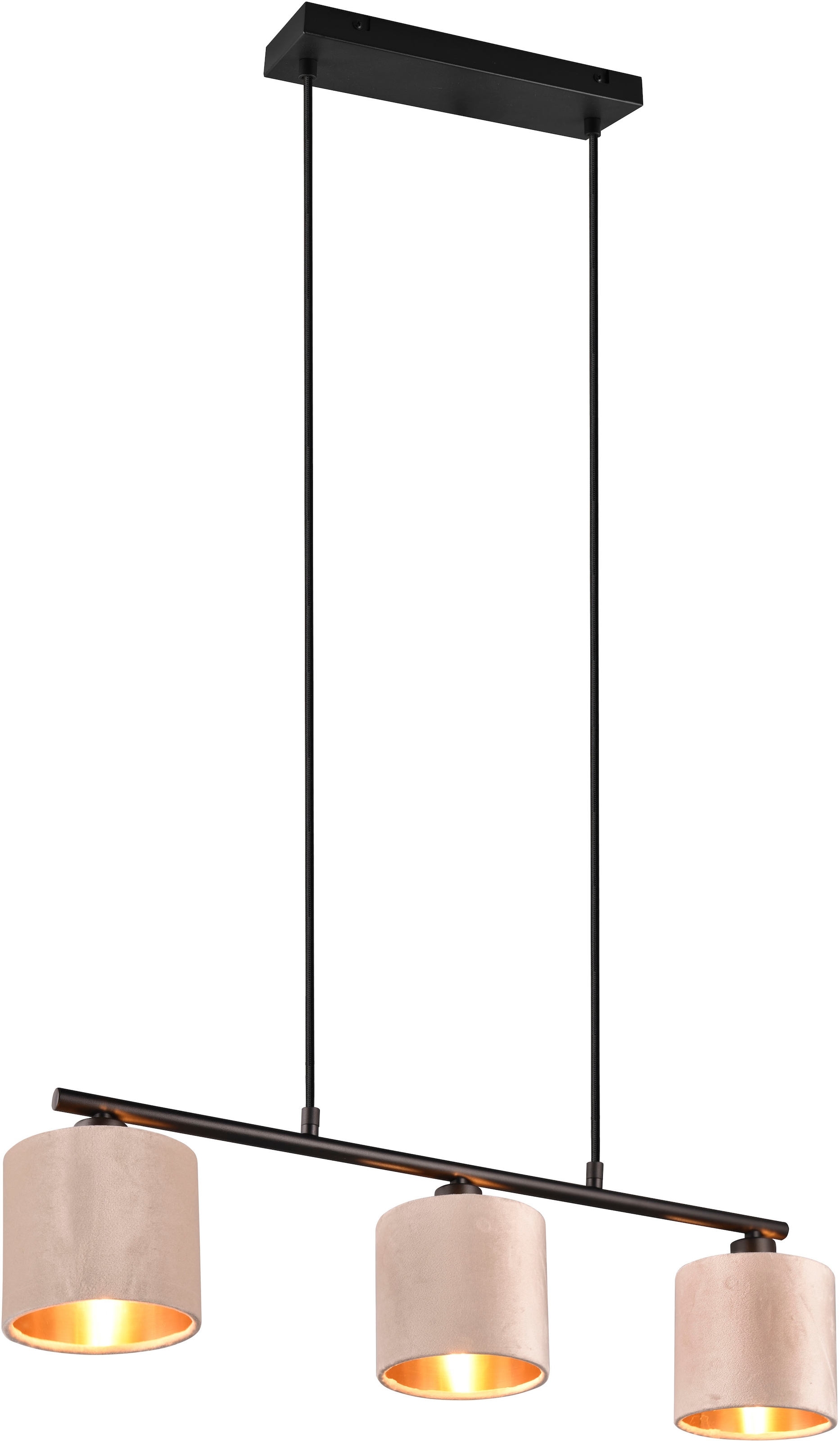 my home Pendelleuchte »JOSIE, Hängeleuchte 3-flammig mit Samtschirm beige / innen gold IP20«, 3 flammig, Leuchtmittel E14 | Leuchtmittel wechselbar, Hängelampe Esszimmer höhenverstellbar bis 150 cm, exkl Leuchtmittel