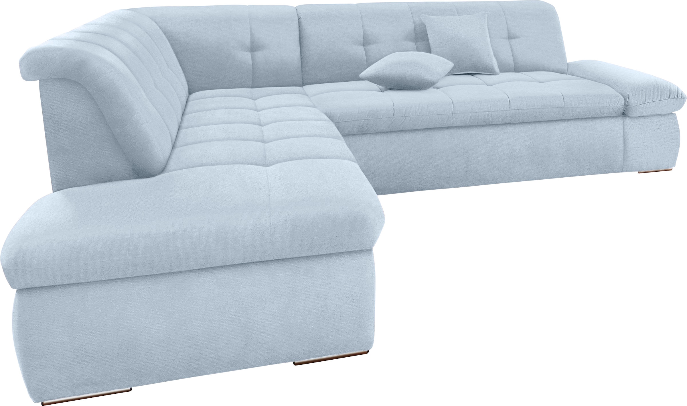 DOMO collection Ecksofa »Moric Luxus incl. Zierkissen B/T/H: 273/216/80 cm«, XXL, L-Form, bis 140kg pro Sitzplatz belastbar, Ottomanen-Abschluss