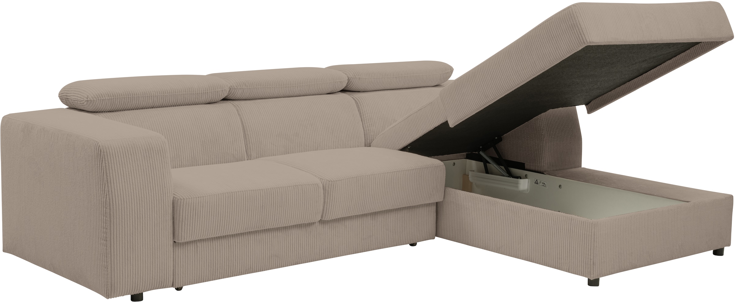 WERK2 Ecksofa »Cherry, modernes Sofa mit Komfortfunktionen, Breite 270cm, L-Form,«, bequem, mit verstellbaren Kopfteilen, Schlaffunktion und Bettkasten