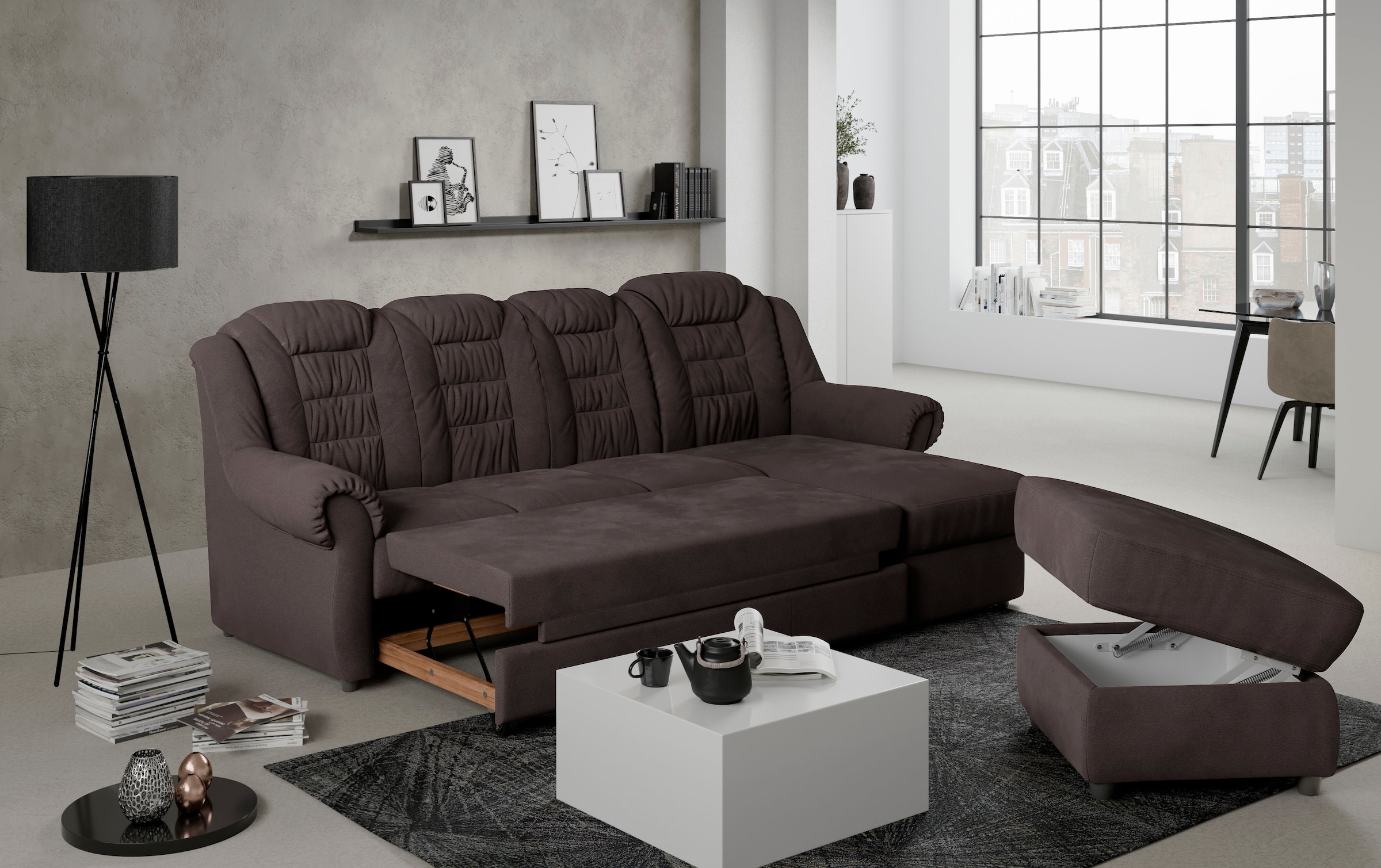 Home affaire Ecksofa »Boston L-Form«, mit hoher Rückenlehne, wahlweise mit Bettfunktion