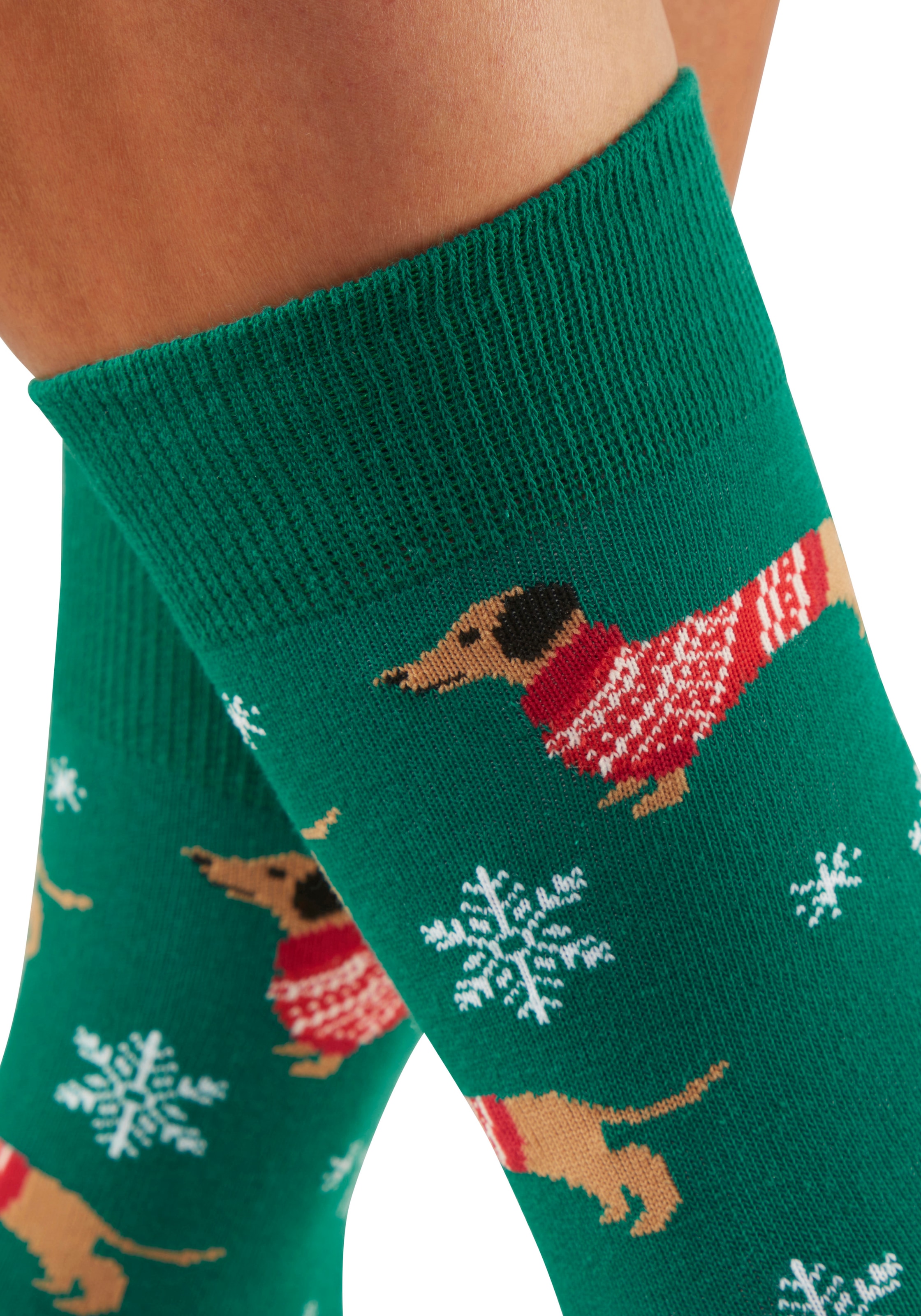 LASCANA Freizeitsocken »Damen Weihnachtssocken Dackel« Packung, 2 Paar tlg. mit festlichen Dackelmotiven