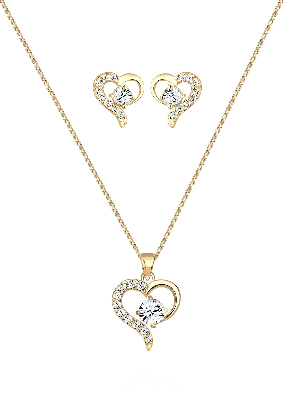 Elli Ohrring und Ketten Set »Schmuckset Set mit Herz Glas Kristalle Weiß 925 Sterling Silber«