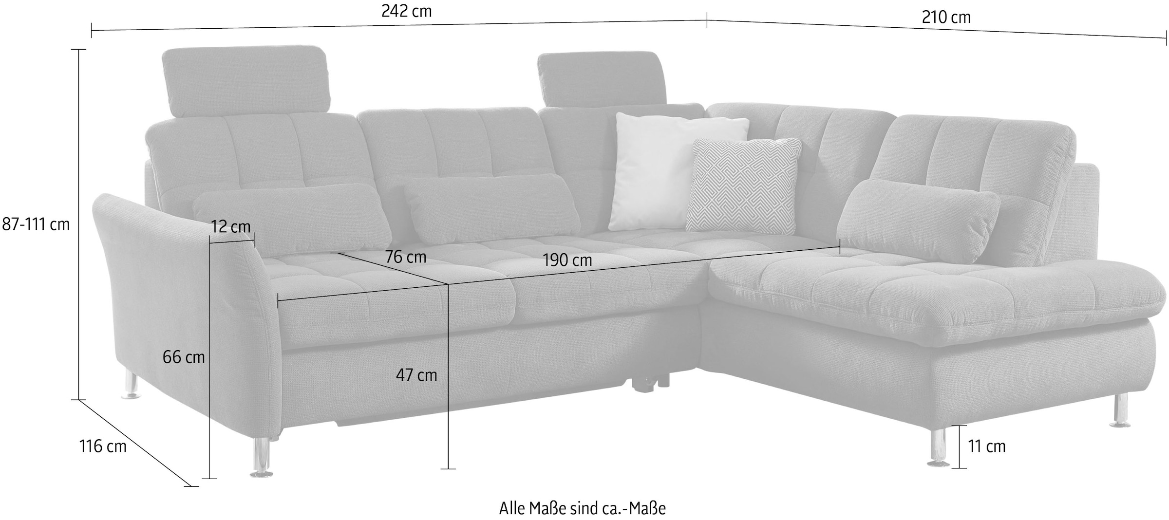 Die PlanBar Ecksofa »MP-IN20016 L-Form mit Kaltschaum-Polsterung«, wahlweise mit Kopfstützen und Bettfunktion, mit Kaltschaum-Polsterung