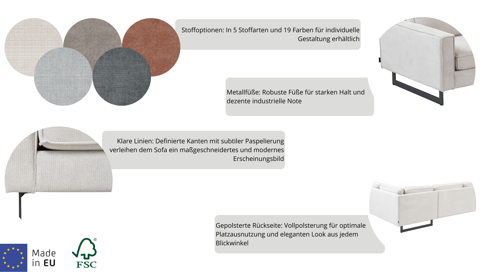 PLACES OF STYLE Polsterhocker »Pinto« mit Keder, Metallfüßen und auch in Cord Bezug erhältlich