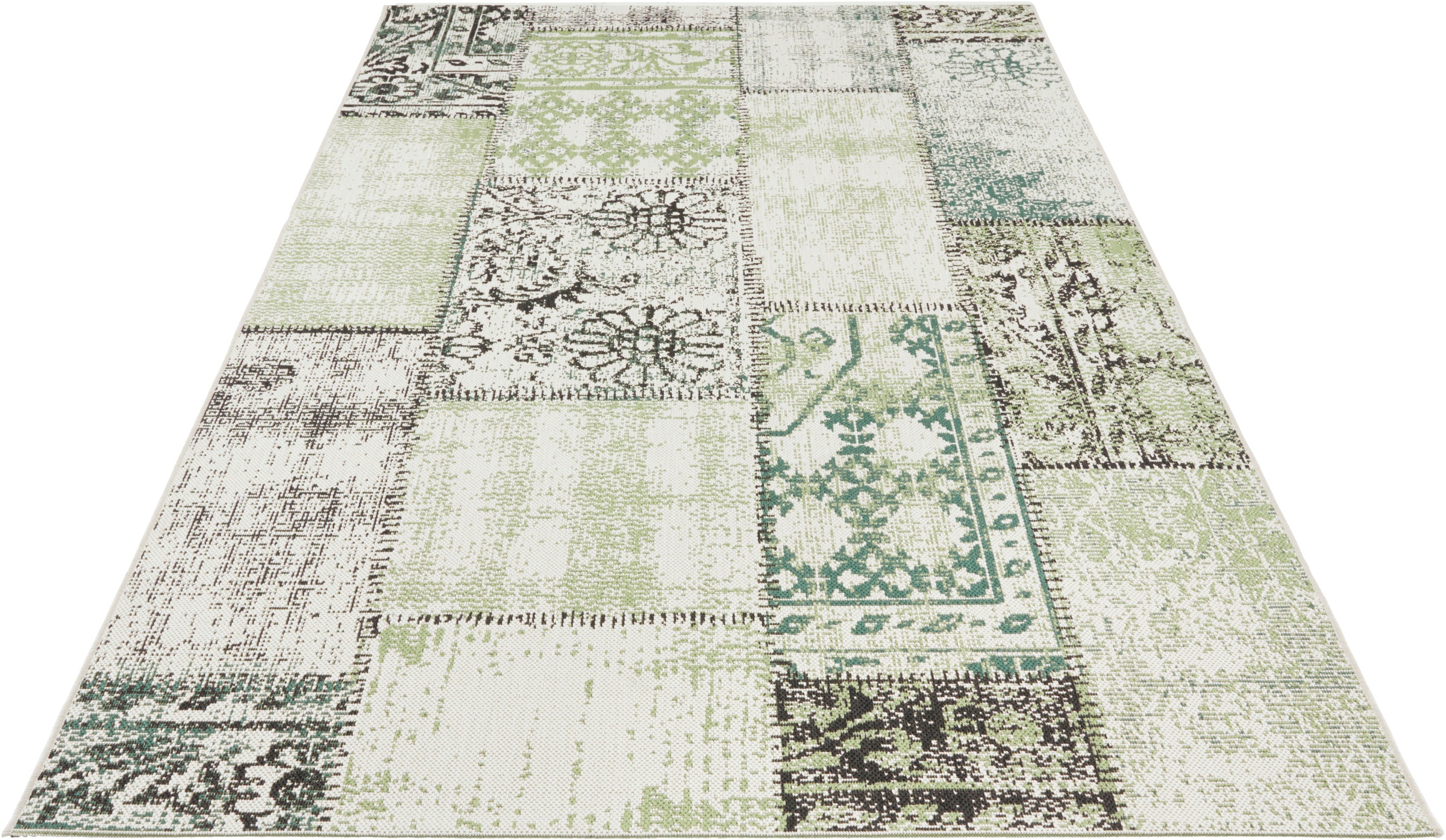 NORTHRUGS Teppich »Symi«, rechteckig, 8 mm Höhe, In/-Outdoor geeignet, Patchwork Design, Wohnzimmer, Balkon, Terrasse, Robust, Pflegeleicht, Flachgewebe