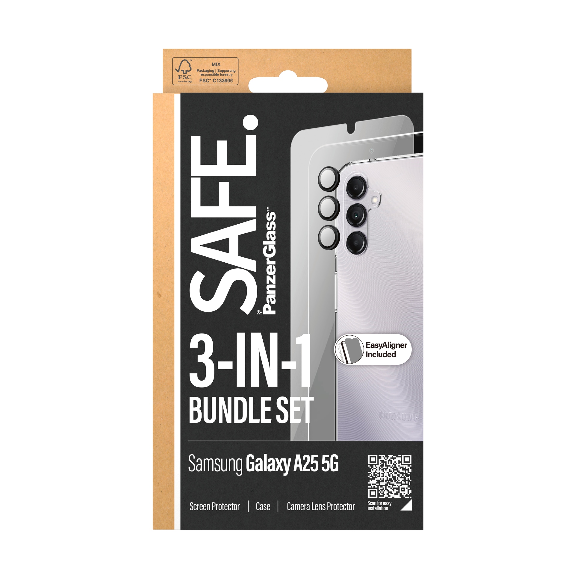 SAFE by PanzerGlass Displayschutzglas »3-in-1 Bundle Set Screen Protector, Case und Camera Lens Protector«, für Samsung Galaxy A25 5G, Bildschirmschutz, Kameraschutz, Backcover, Rundumschutz, 360 Grad