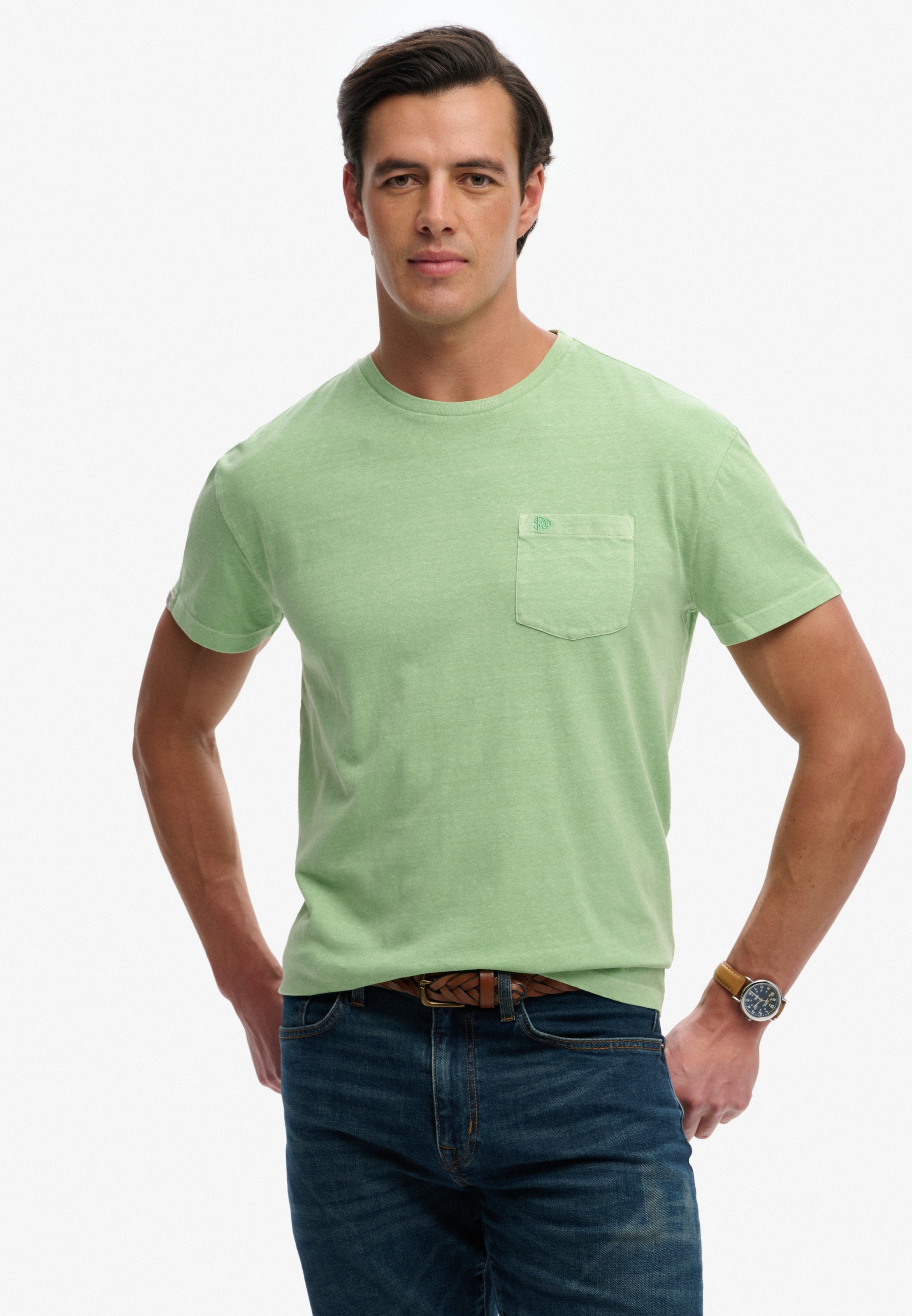 Superdry Rundhalsshirt »COTTON CLASSIC LINEN PKT TEE« aus tollem Baumwoll-Leinen-Mischgewebe