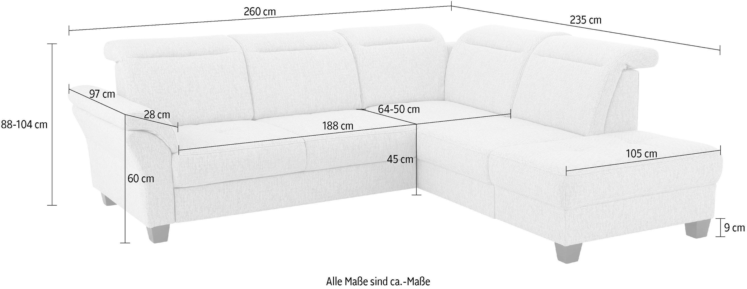Home affaire Ecksofa »Solvei L-Form«, wahlweise auch mit Kopfteilverstellung und Bettfunktion, Federkern