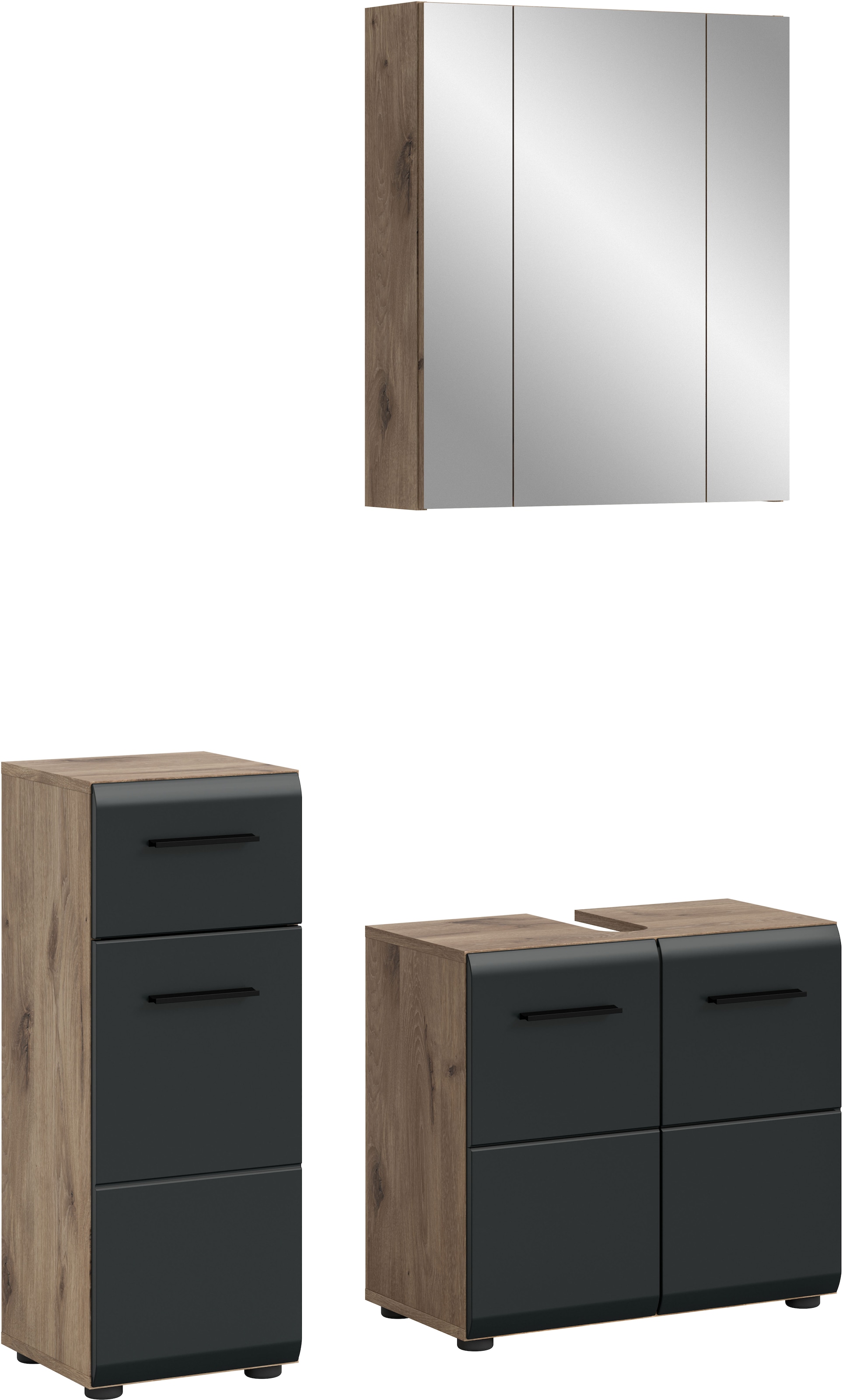welltime Badmöbel-Set »FLORENZ,  3-teilige Badkombination, hochwertige MDF-Front« best. aus: 1 Unterschrank, 1 Waschbeckenunterschrank, 1 Spiegelschrank, 