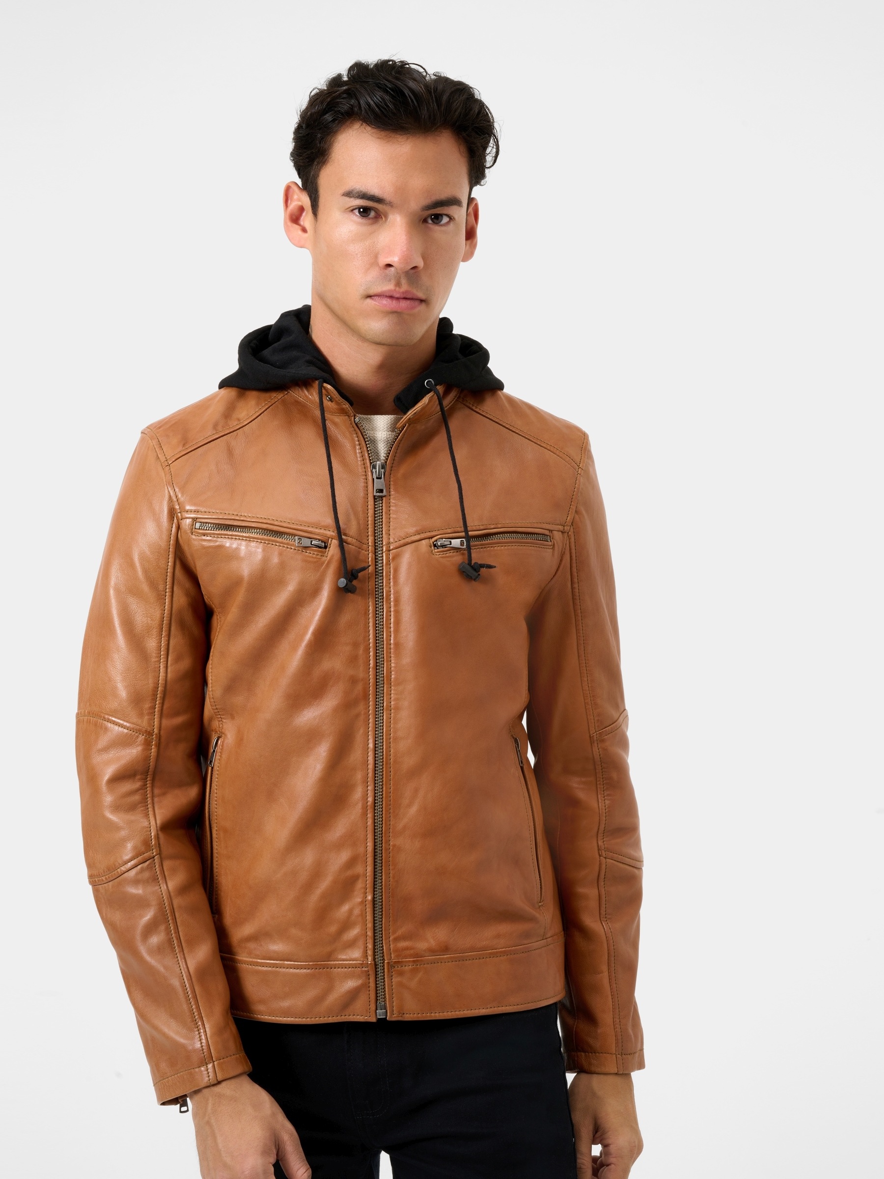 RICANO Lederjacke »Lederjacke Fabio« Abnehmbare Kapuze Handgefertigt aus echtem Leder