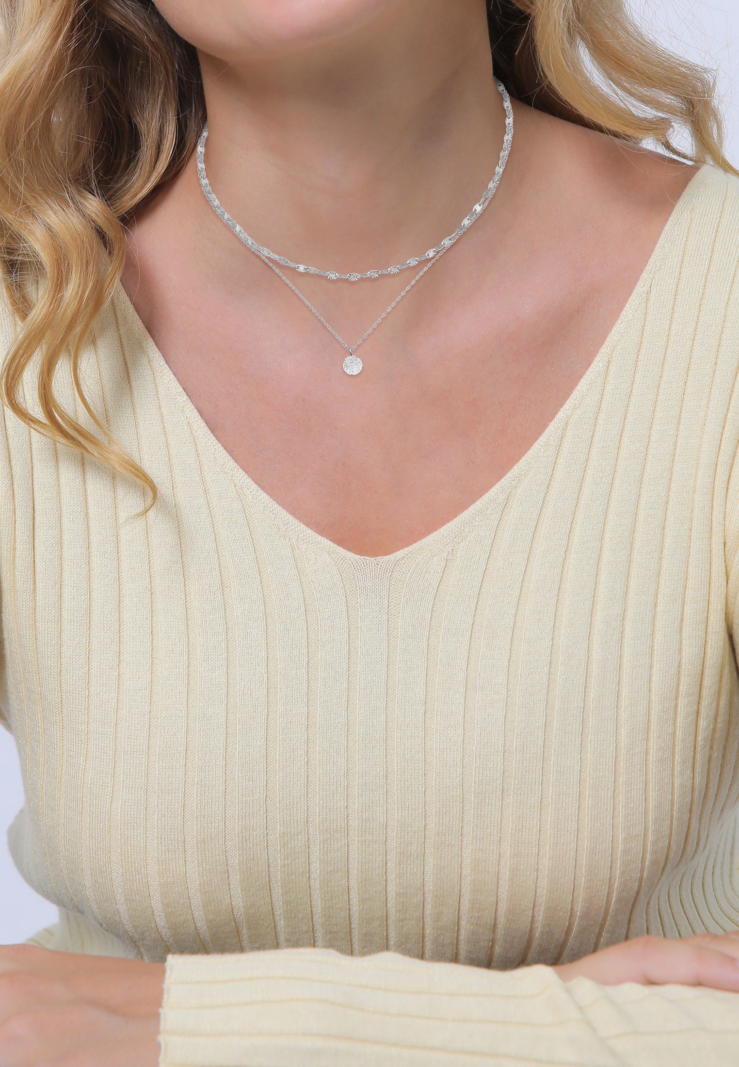 Elli Silberkette »Halskette Choker Layer Vintage Plättchen Anhänger 925 Silber«