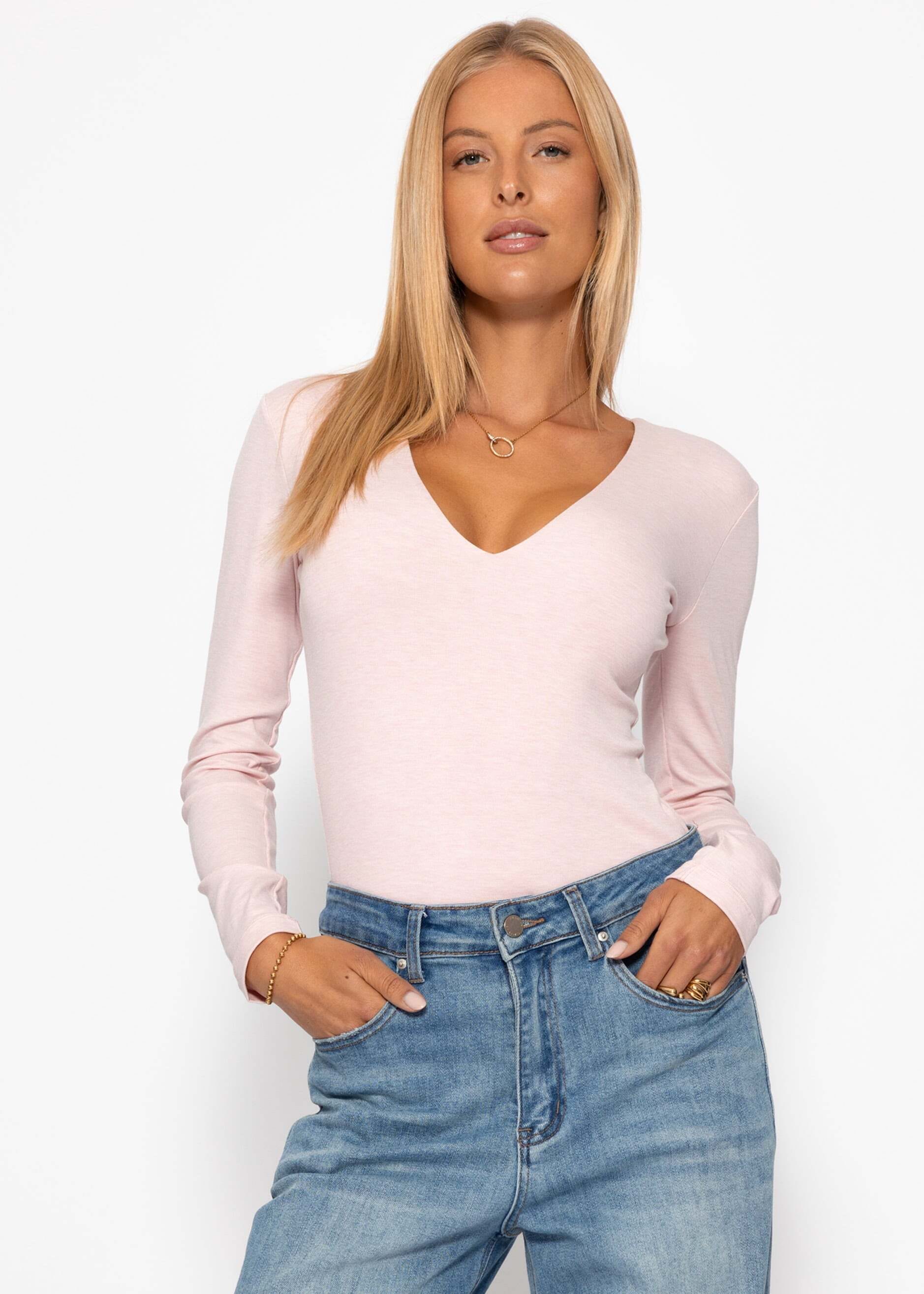 SASSYCLASSY Langarmbody »Langarm Body mit V-Ausschnitt« Moderner Body in figurbetonter Passform Rosa Schwarz Weiß Beige