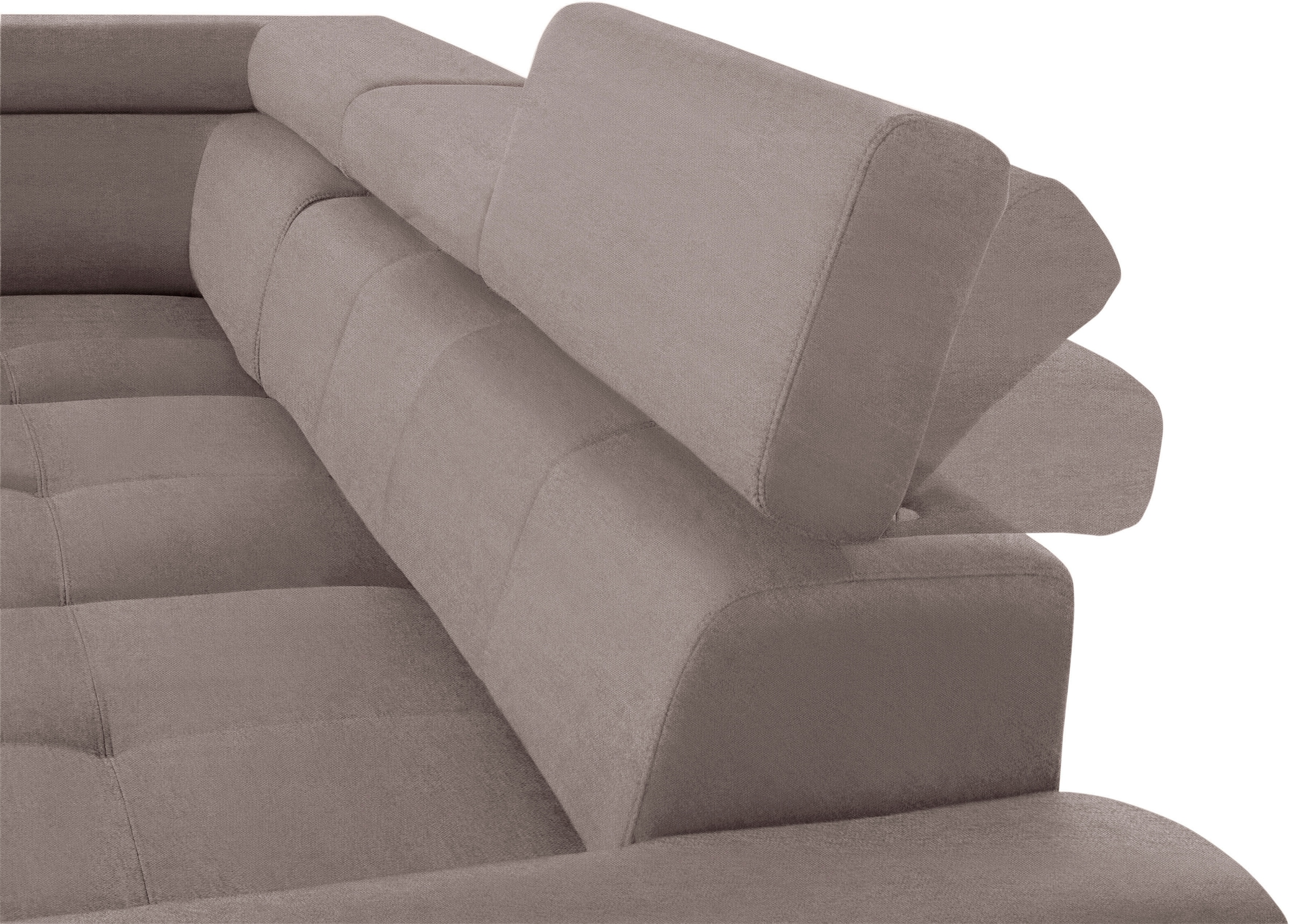 exxpo - sofa fashion Ecksofa »Enya, aufwendige Detailverarbeitung, hoher Sitzkomfort, bequem, L-Form«, mit Kopfteilverstellung, wahlweise Bettfunktion u. Bettkasten