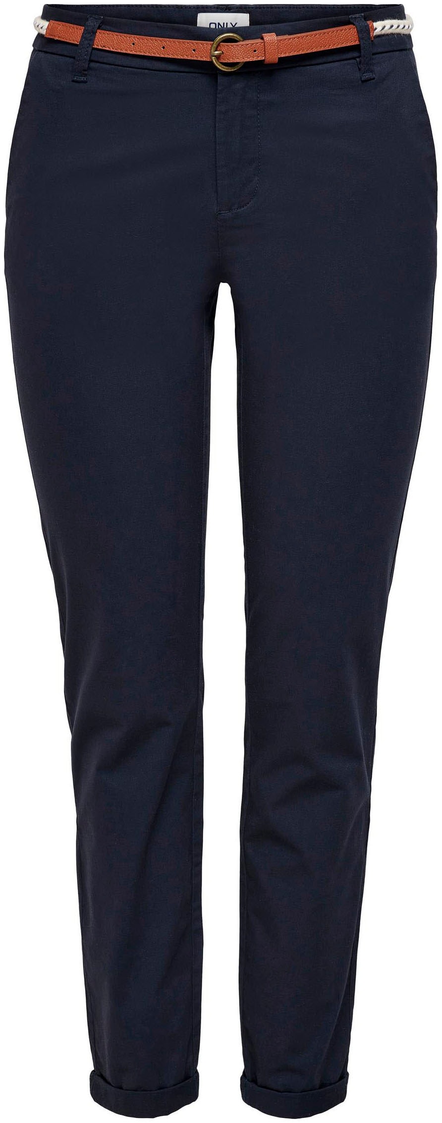ONLY Chinohose »ONLBIANA – Chinohose mit Gürtel und Umschlagsaum«  slim fit, modisch, Web, Baumwollmischung