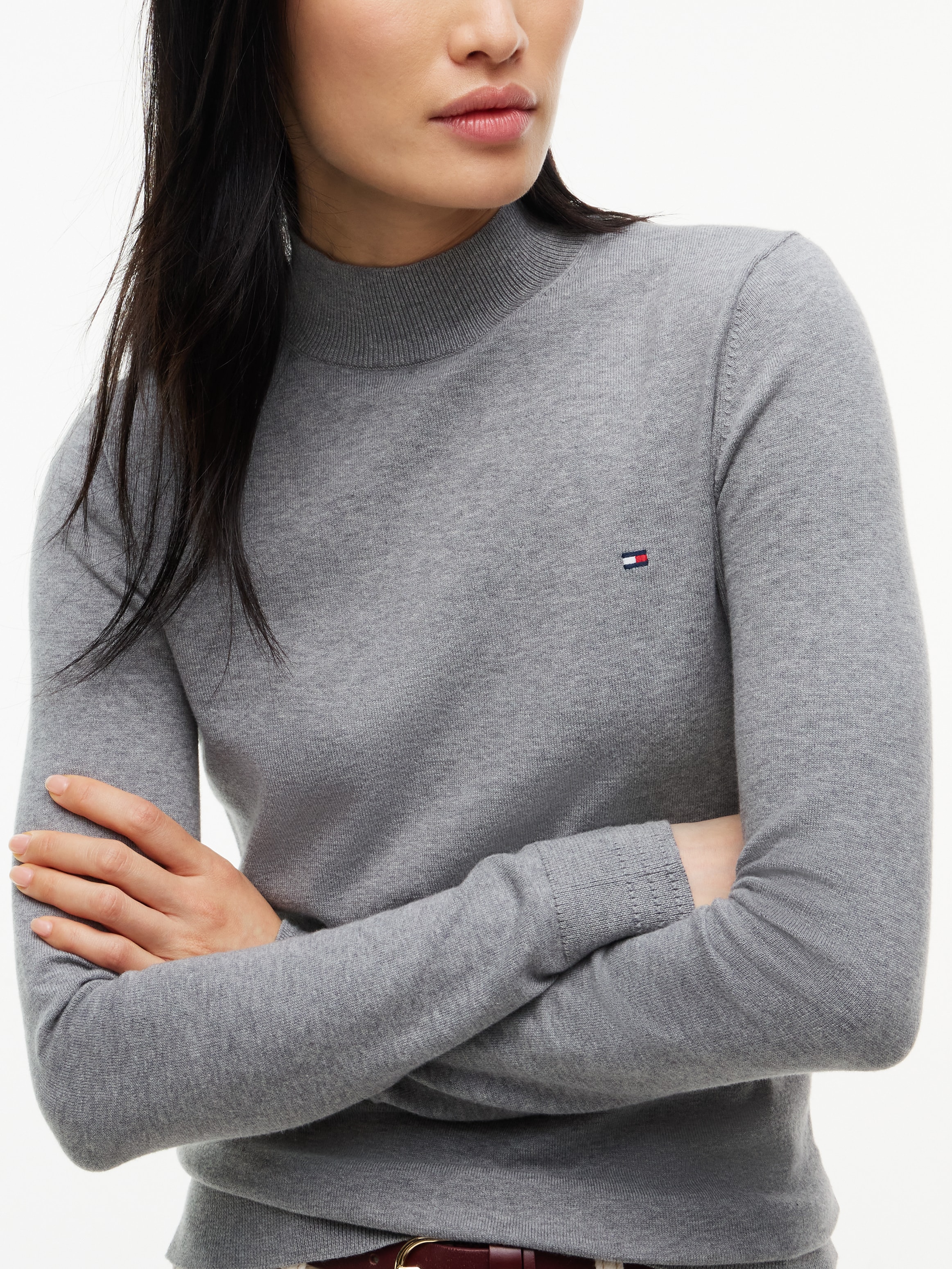 Tommy Hilfiger Strickpullover »COTTON JERSEY SLIM MK-NK SWT« Baumwollmischung, slim fit