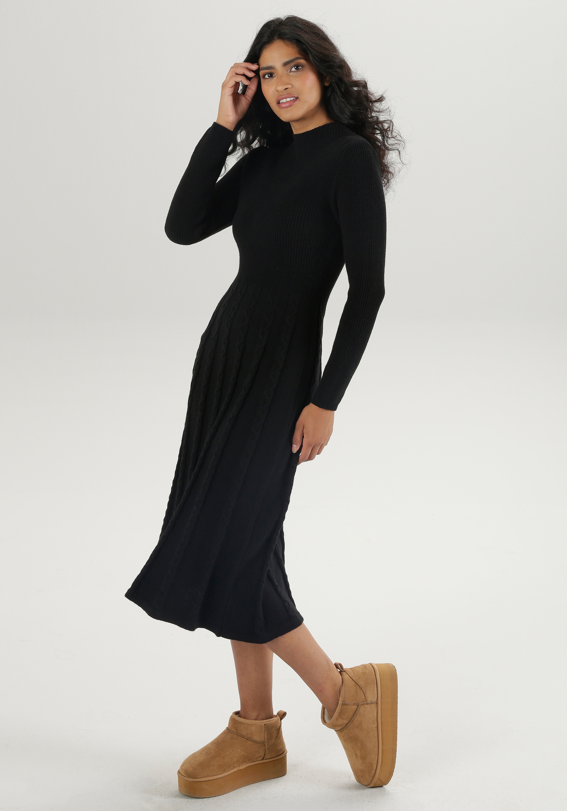 Aniston SELECTED Strickkleid, mit Zopfstrickmuster