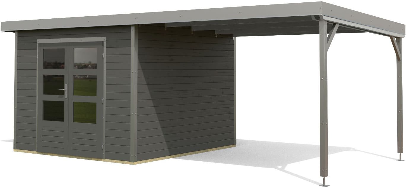 Karibu Gartenhaus »Plutino 6  SET, in verschiedenen Farben« inkl. Anbaudach