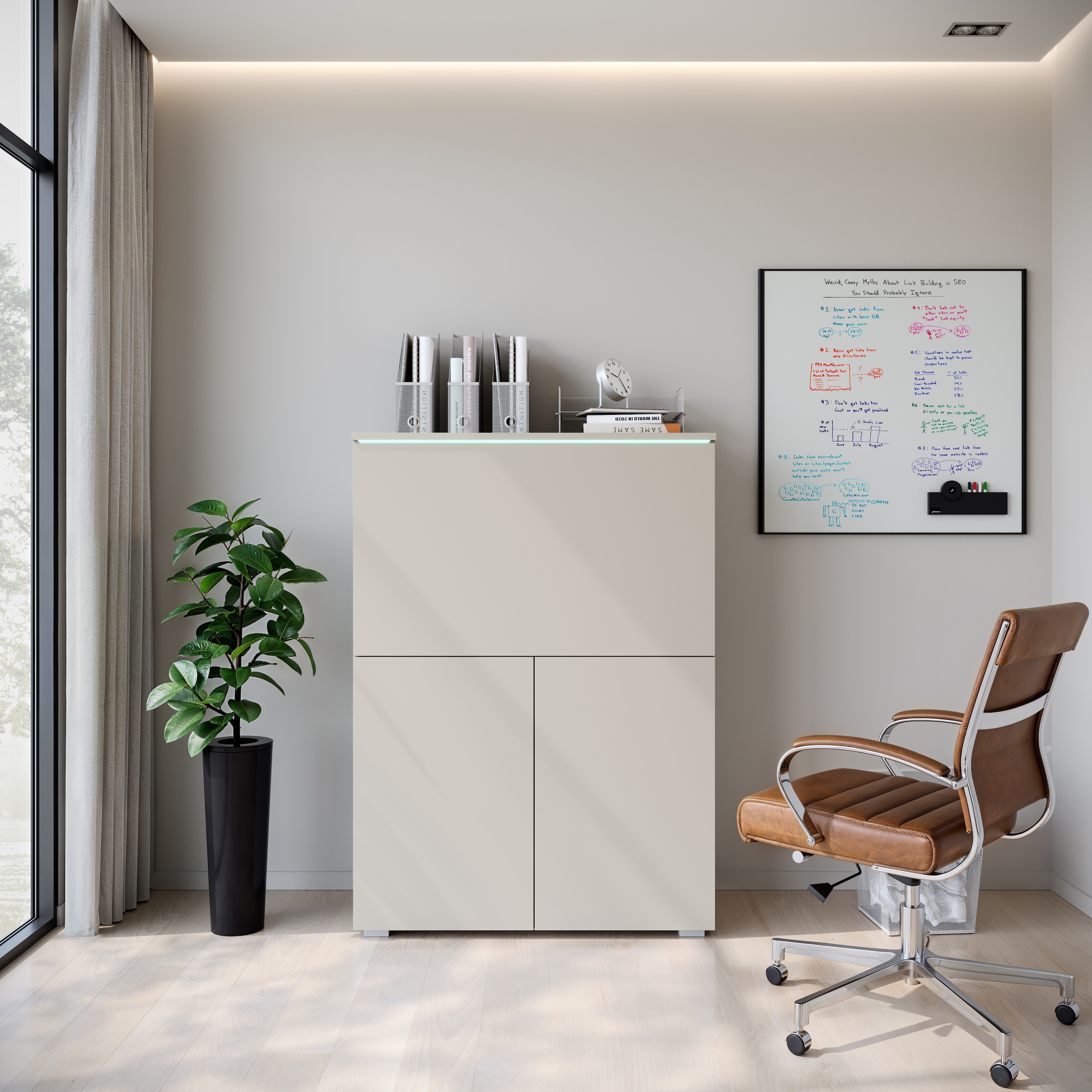 INOSIGN PC-Schrank »Vera, Sekretär, Home-Office-Schreibtisch«, (1 St.), Multifunktional mit Stauraum, klappbare Tischfläche, LED, B 90 cm