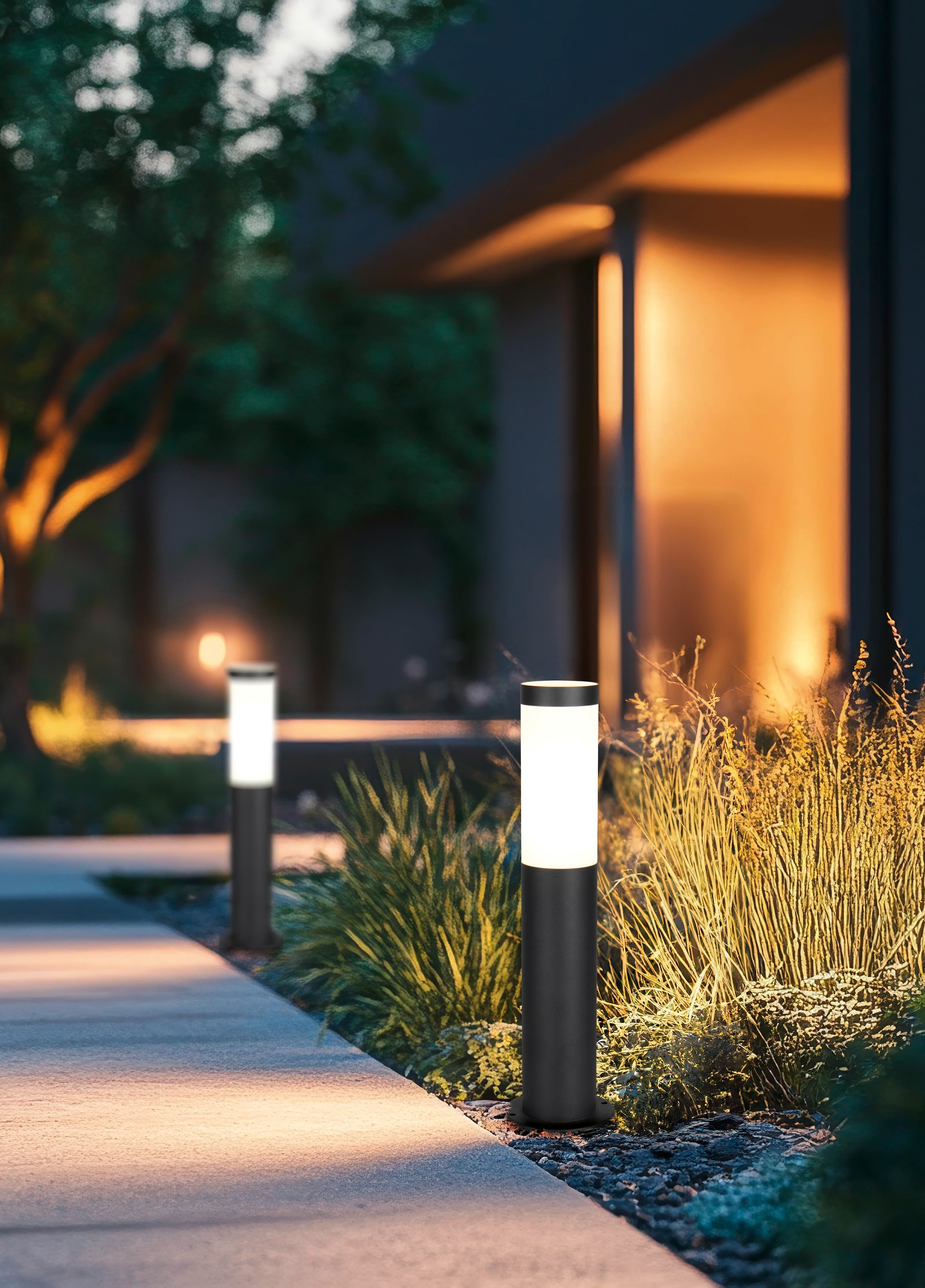 TRIO Leuchten Außen-Stehlampe »TRIOTO, Pollerleuchte Höhe 45cm, Wegeleuchte Garten Terrasse Outdoor« E27 1 Stk. warmweiß - kaltweiß IP44, exkl 1x E27 max 25W, Edelstahl Garten Stehleuchte schwarz matt