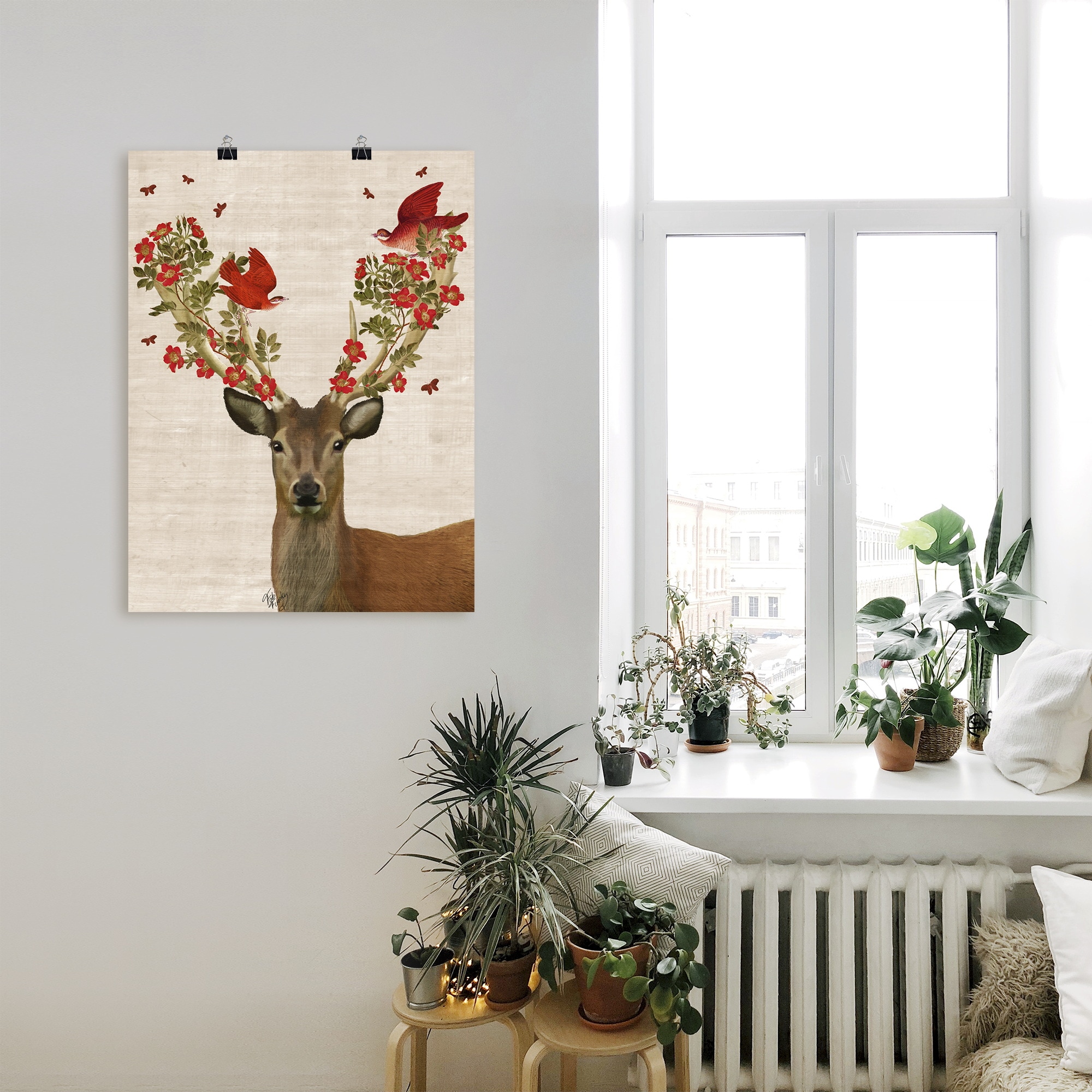 Artland Wandbild »Hirsch und Vögel Liebe«, Wildtiere, (1 St.), als Leinwandbild, Poster, Wandaufkleber in verschied. Größen