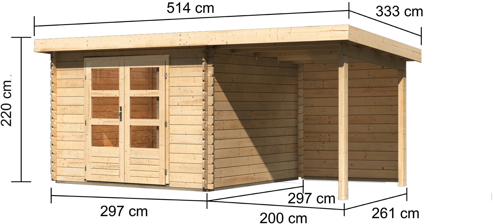 Karibu Gartenhaus »Schloßsee 5«, (Set), mit Anbaudach