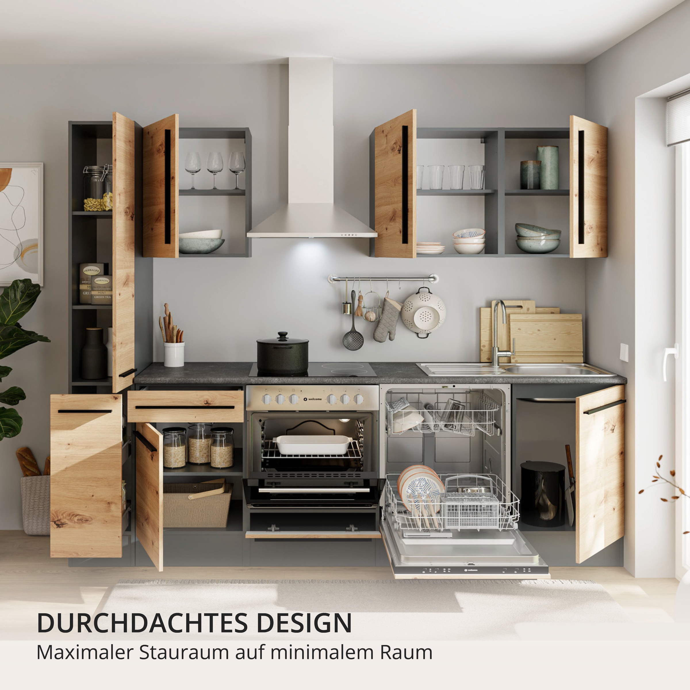 BASIC by Balculina Küchenzeile »Jazz« Breite 250 cm, wahlweise mit E-Geräten