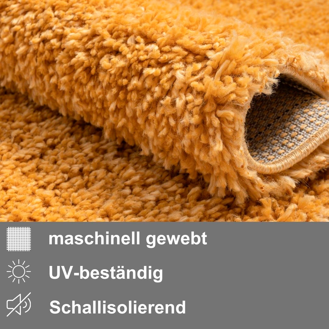 Myflair Möbel & Accessoires Hochflor-Bettumrandung »My Shaggy«, (3 tlg.), Shaggy, Uni-Farben, leicht glänzend, extra flauschig, Läufer-Set