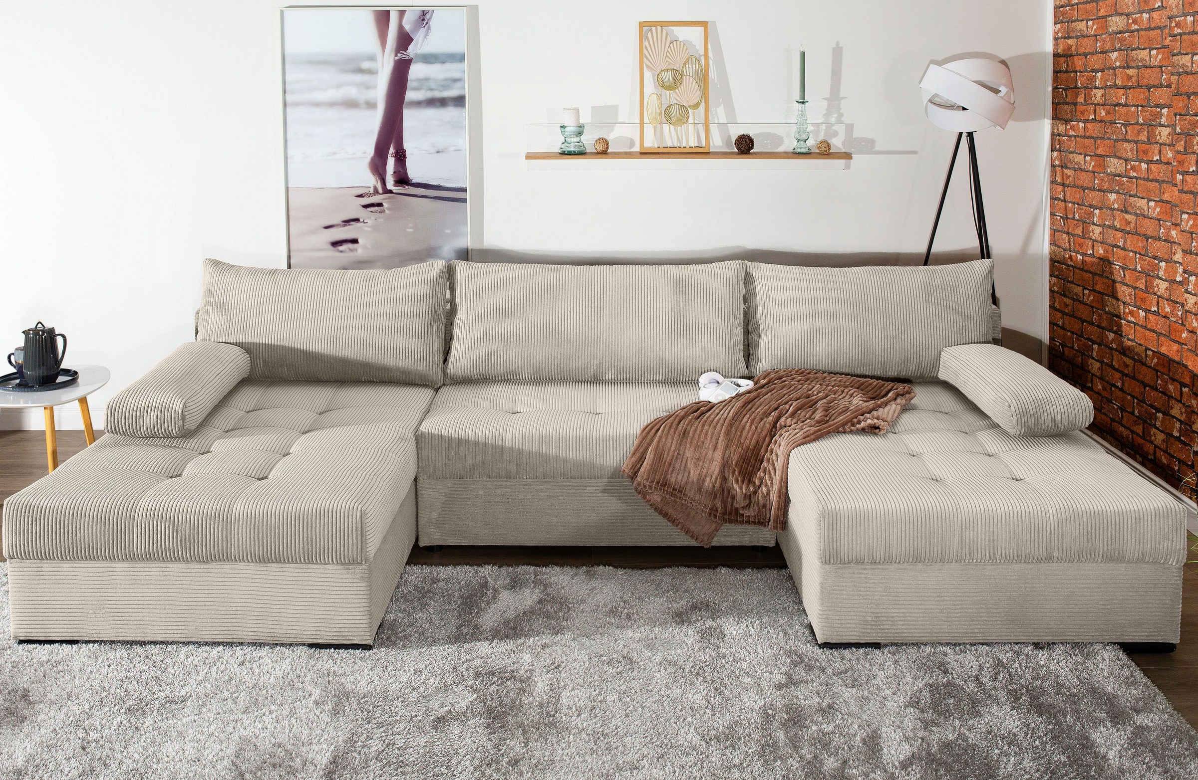 COLLECTION AB Wohnlandschaft »Josy U-Form, B: 307 cm«, mit Bettfunktion & Bettkasten, Federkern