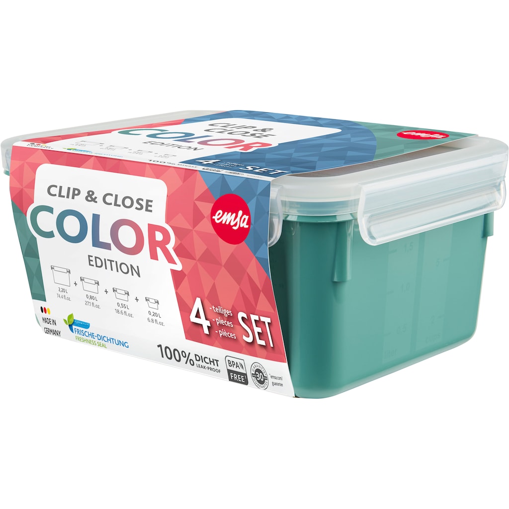 Emsa Frischhaltedose »Clip & Close Color Edition«, (Set, 4 tlg.), 0,2/0,55/0,8/2,2L, Kunststoff, auslaufsicher, hygienisch, innovativ