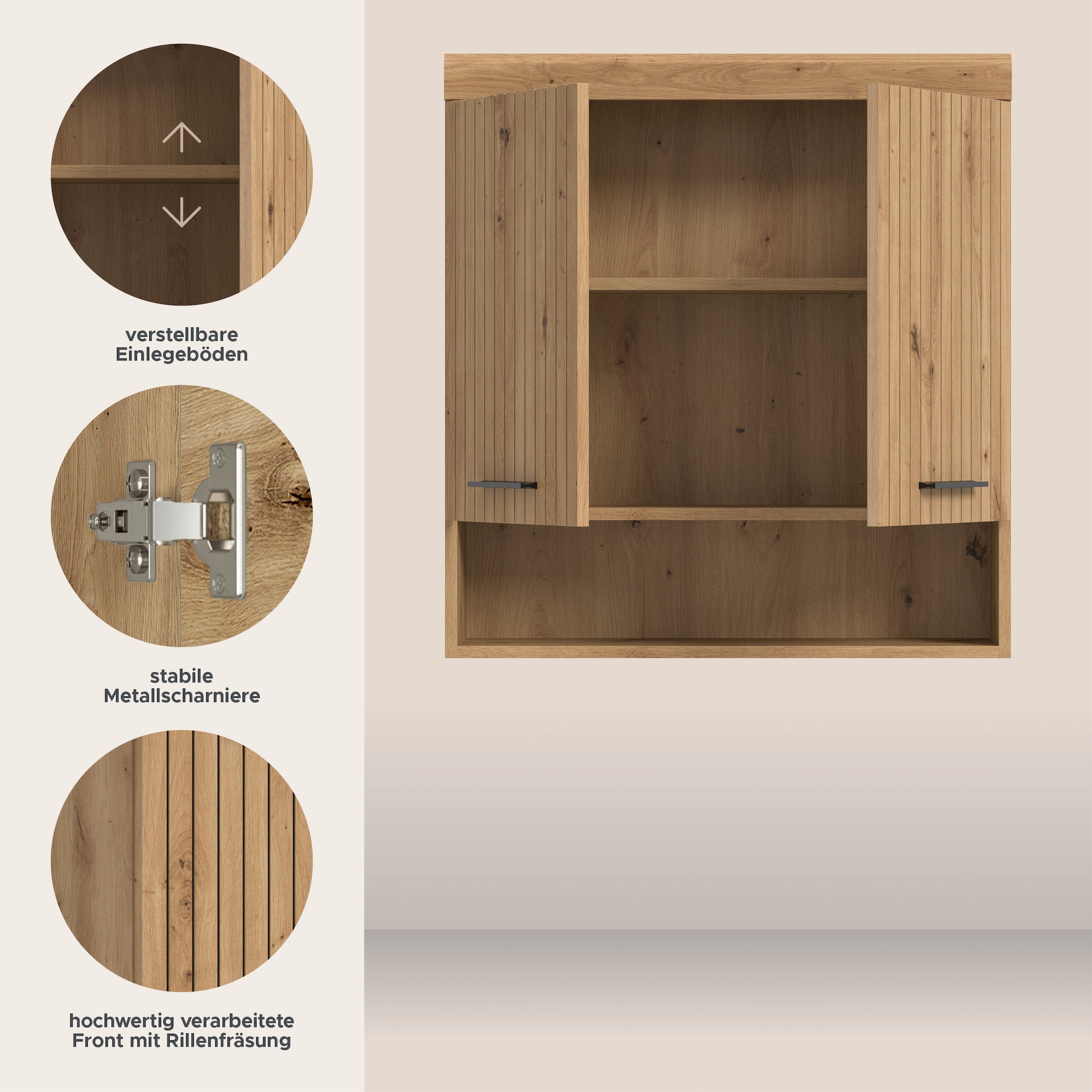 welltime Hängeschrank »SIENA, Breite 74cm, 2 Türen, 1 offenes Fächer, MDF-Front« TOPSELLER!,  in verschiedenen Farben erhältlich, Badmöbel, Badschrank, Schrank, Bad