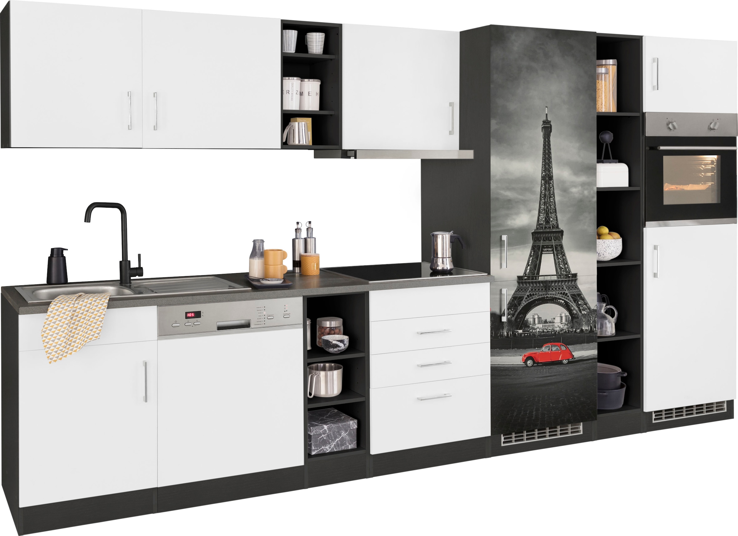 HELD MÖBEL Küchenzeile »Paris«, mit E-Geräten, Breite 350 cm, mit großer Kühl-Gefrierkombination